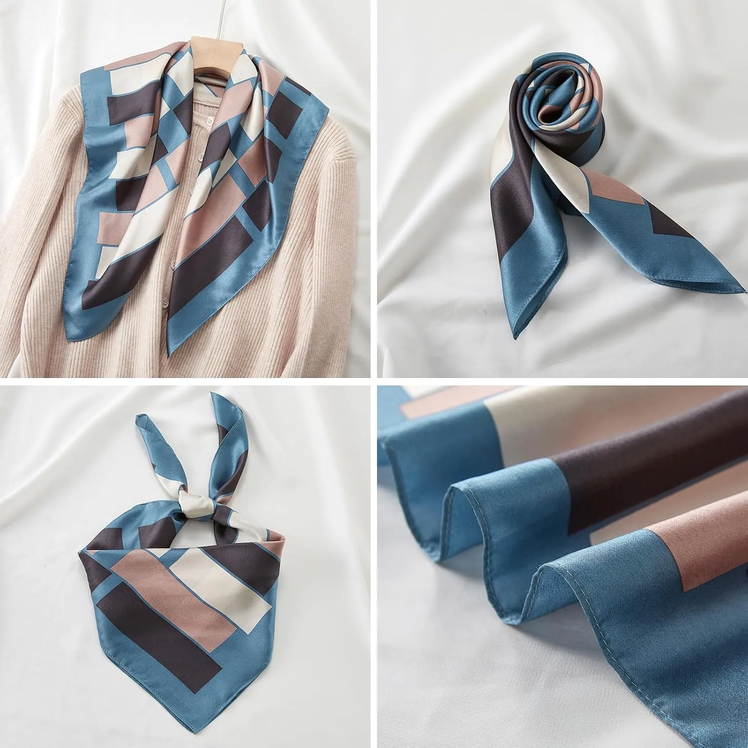 100% Mulberry Silk Square Scarf 27''x27'' Neck Scarf Hair Scarf Headscarf Bandanas for Women