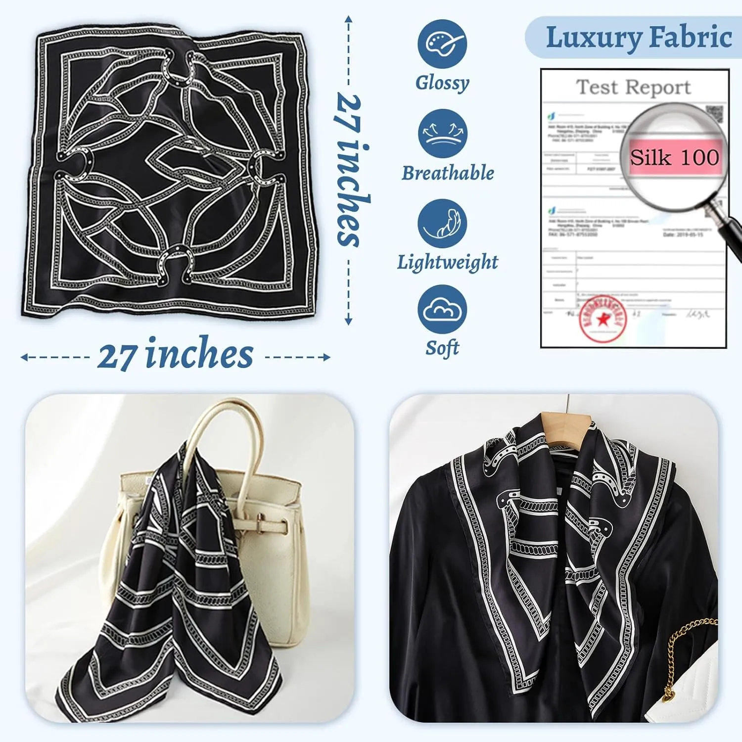 100% Mulberry Silk Square Scarf 27''x27'' Neck Scarf Hair Scarf Headscarf Bandanas for Women