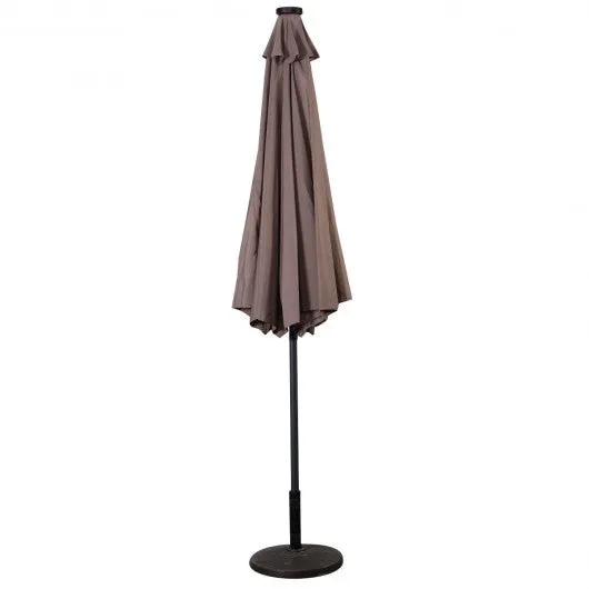 10FT Patio Solar Umbrella LED Patio Market Steel Tilt W/ Crank Outdoor New-Tan