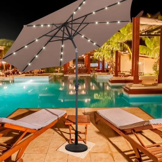 10FT Patio Solar Umbrella LED Patio Market Steel Tilt W/ Crank Outdoor New-Tan
