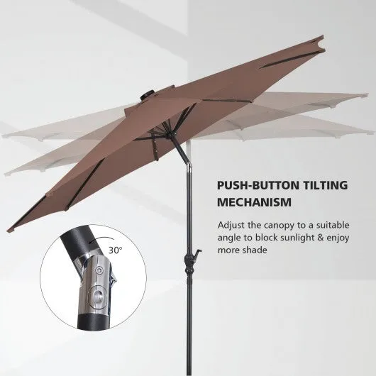 10FT Patio Solar Umbrella LED Patio Market Steel Tilt W/ Crank Outdoor New-Tan
