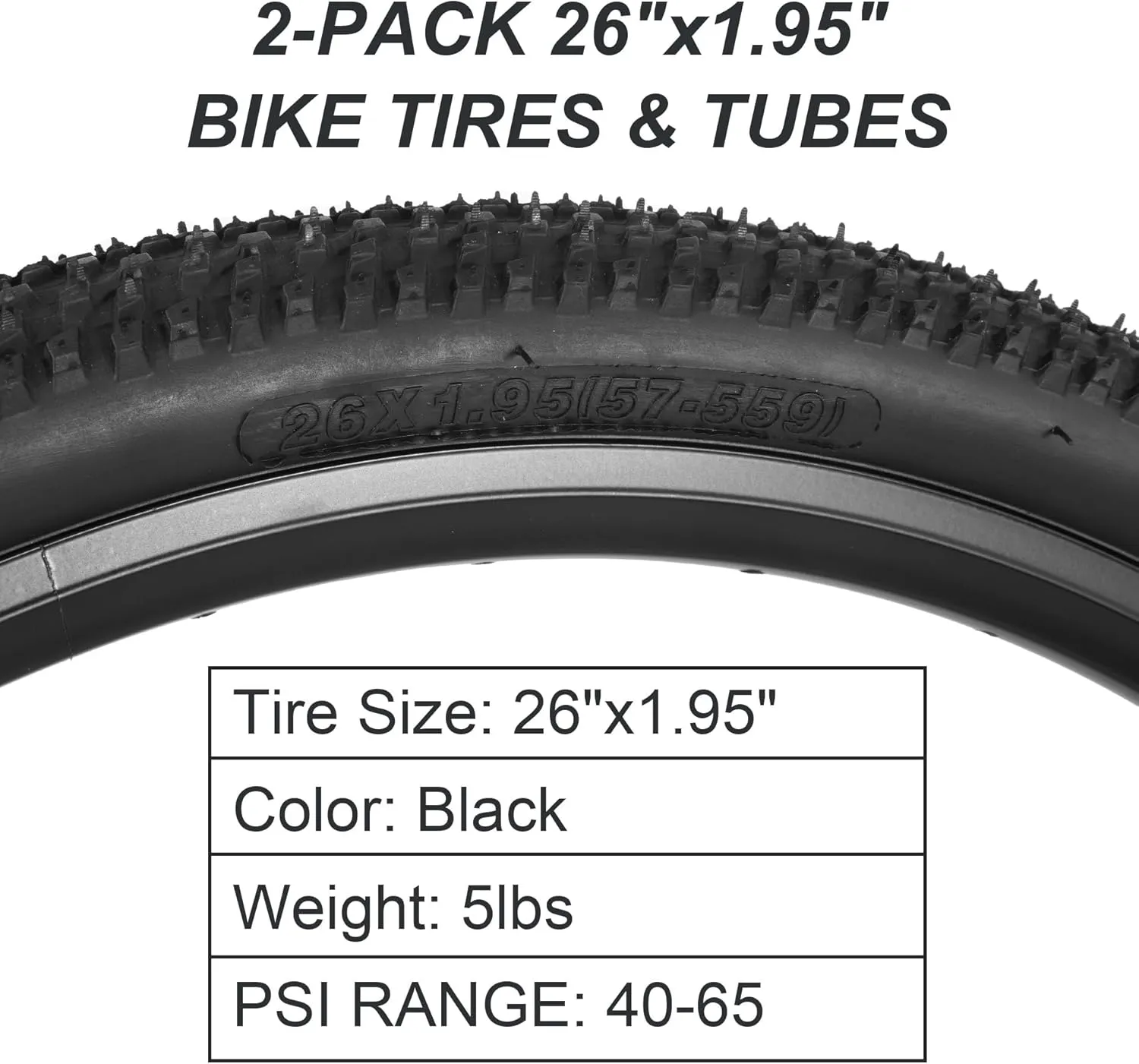 2-Pack 26 x 1.95 Bike Tires & Tubes, 26 Inch Mountain Bike Tires Set, Folding Replacement Bicycle Tires with Tire Levers for Off-Road Bike