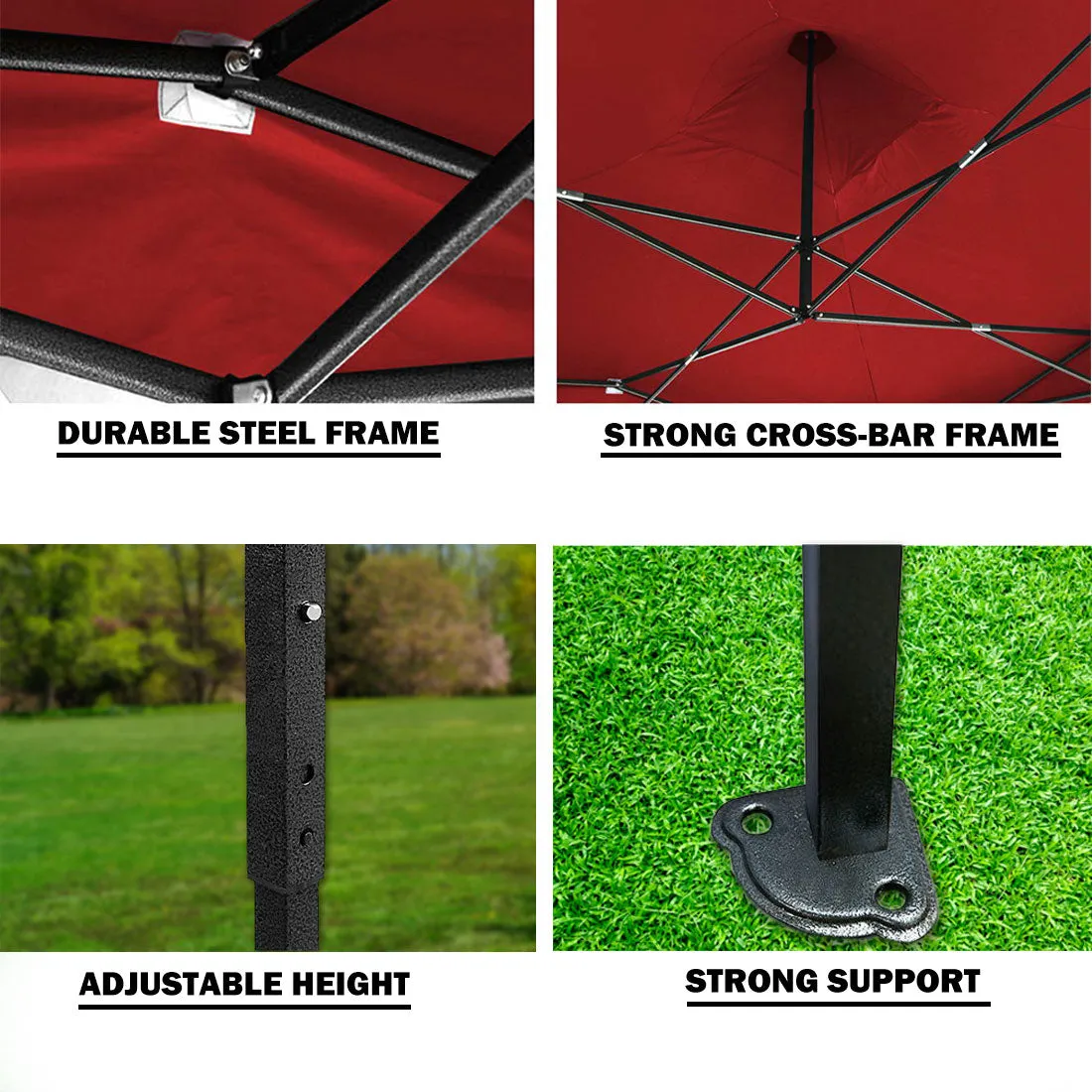 3x3m Pop Up Gazebo Outdoor Tent Folding Marquee Party Camping Market Canopy w/ Side Wall - red