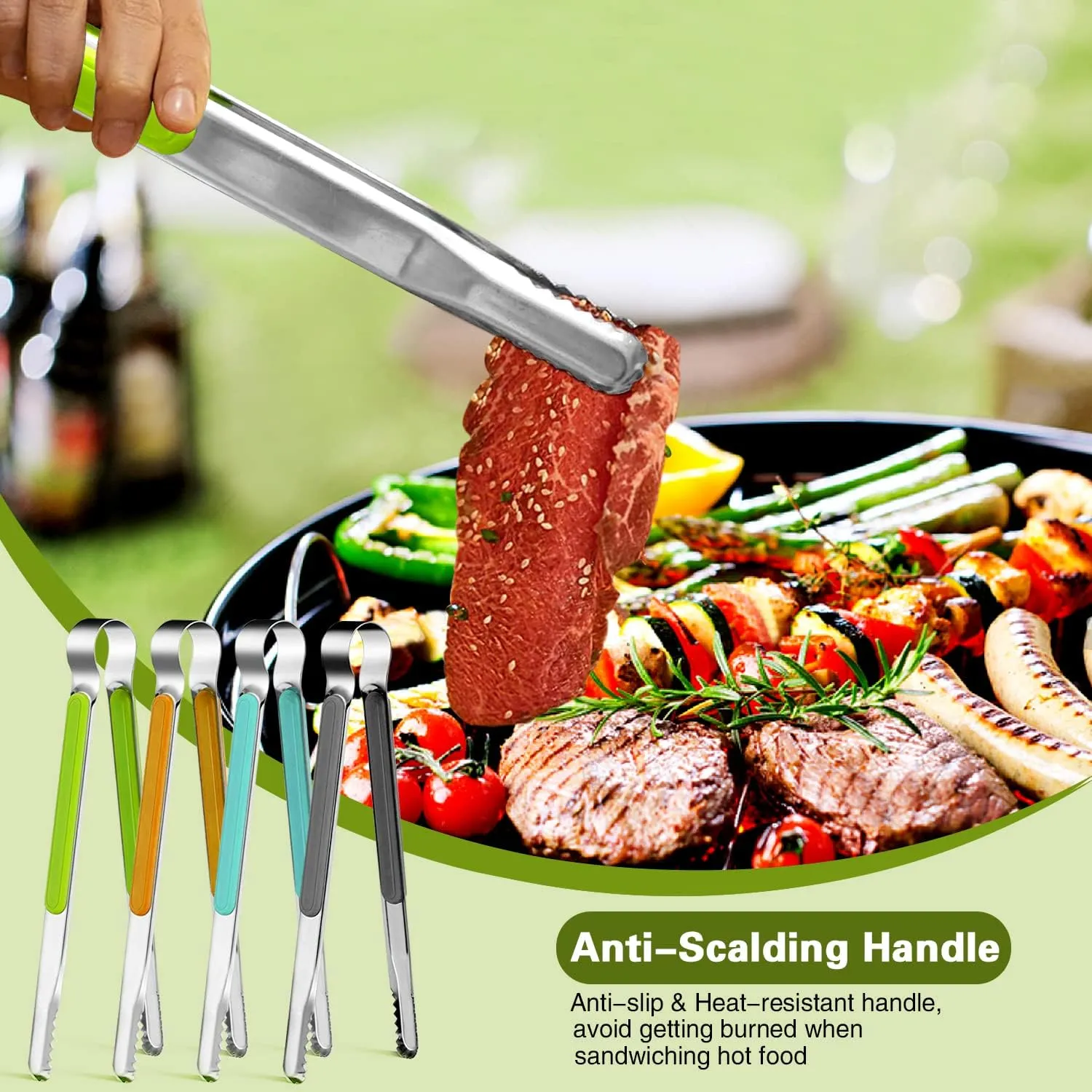 4Pcs Stainless Steel Kitchen Tongs for Cooking - 10" Metal Food Tongs With Non-Slip Comfort Grip, High Heat Resistant for BBQ, Non-Stick, Grilling and Serving