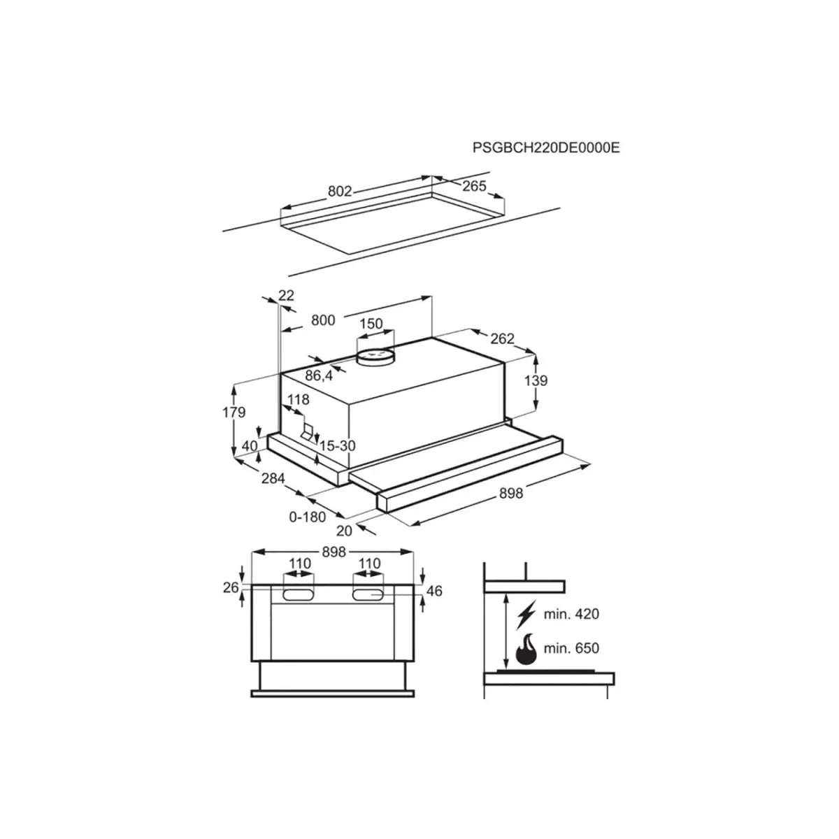 AEG DPB3932S Telescopic Hood - Silver