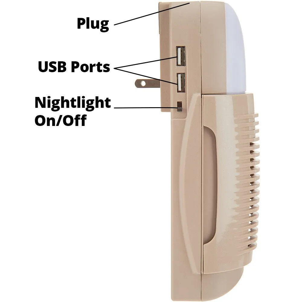 Air Innovations AI-210 Compact Air Purifier With 2 USB Ports & LED Light