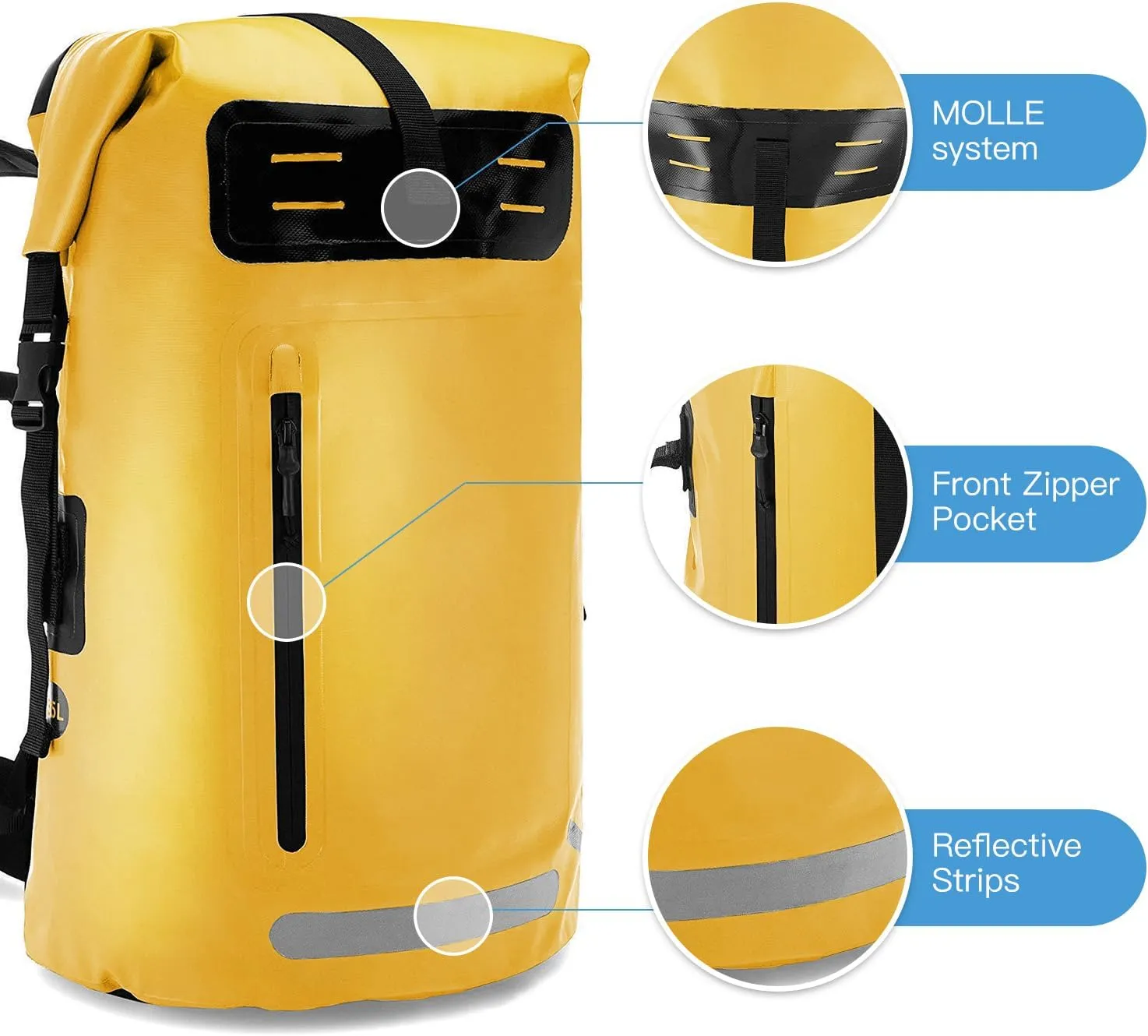 Bag Backpack Heavy Duty RollTop Dry Bag for Kayaking Rafting Boating (Yellow)