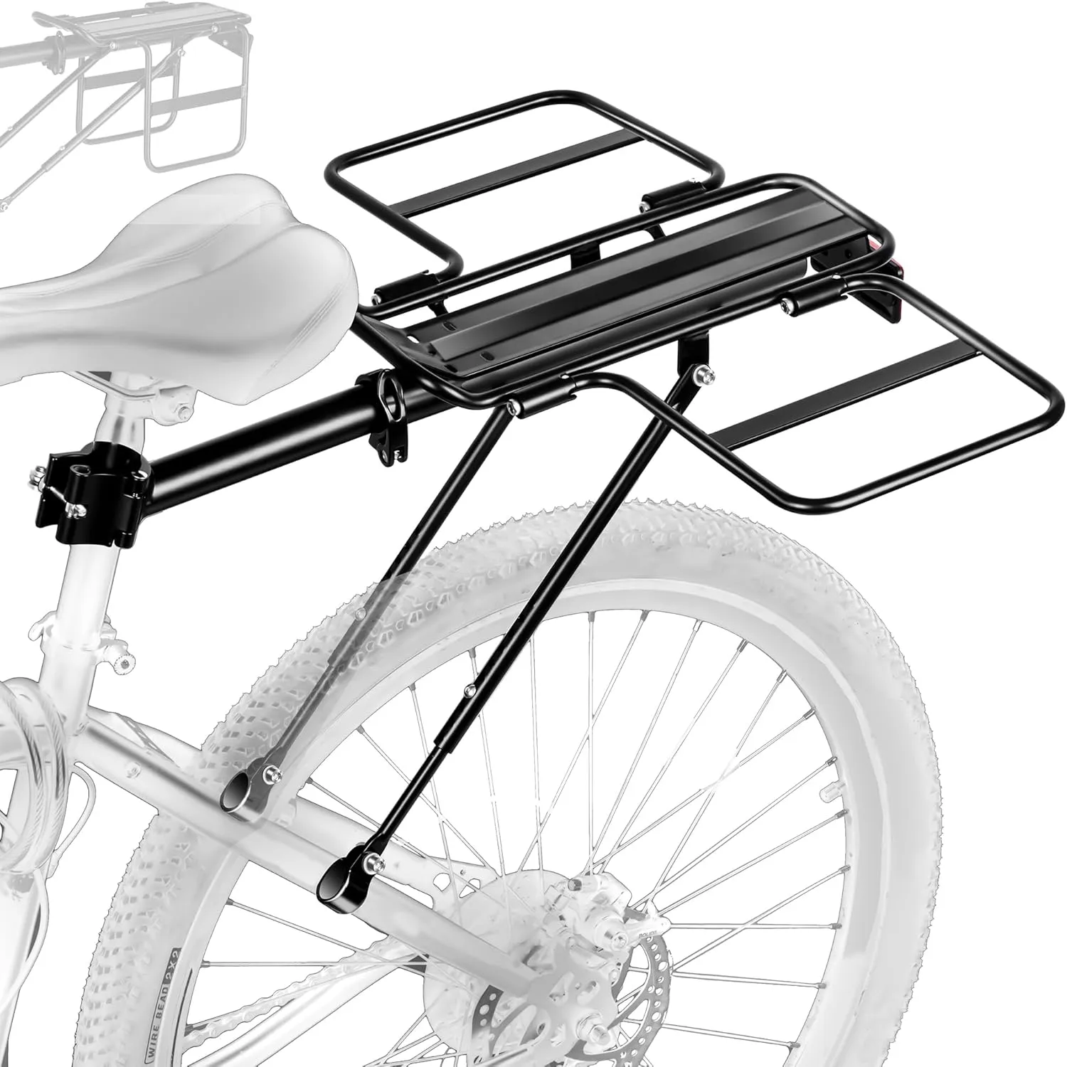 BCR07: Foldable Wide Wings Bike Cargo Rack, Quick Release, Universal, Large Capacity, Height Adjustable Fit 24'-29'