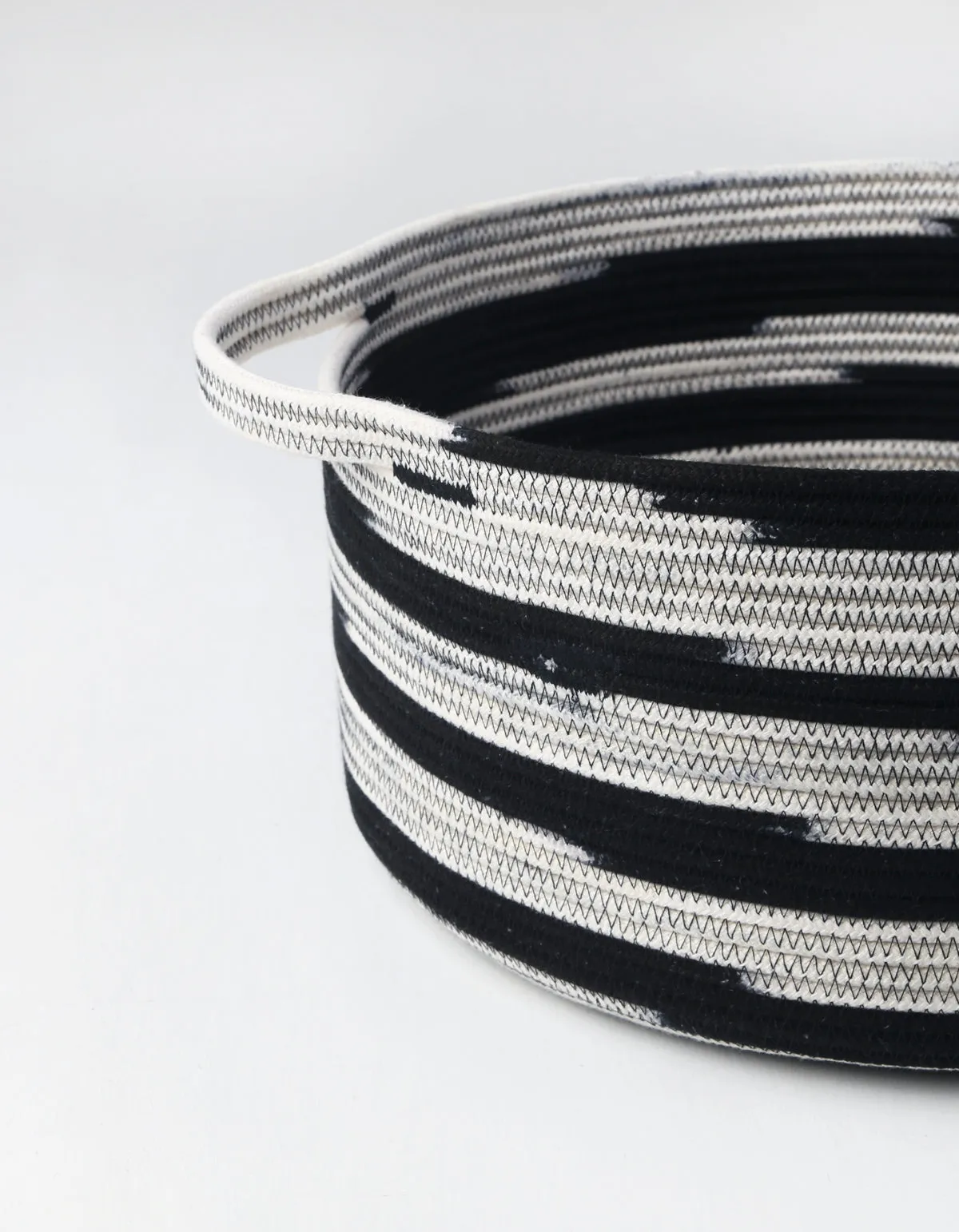Black and White Handled Rope Basket