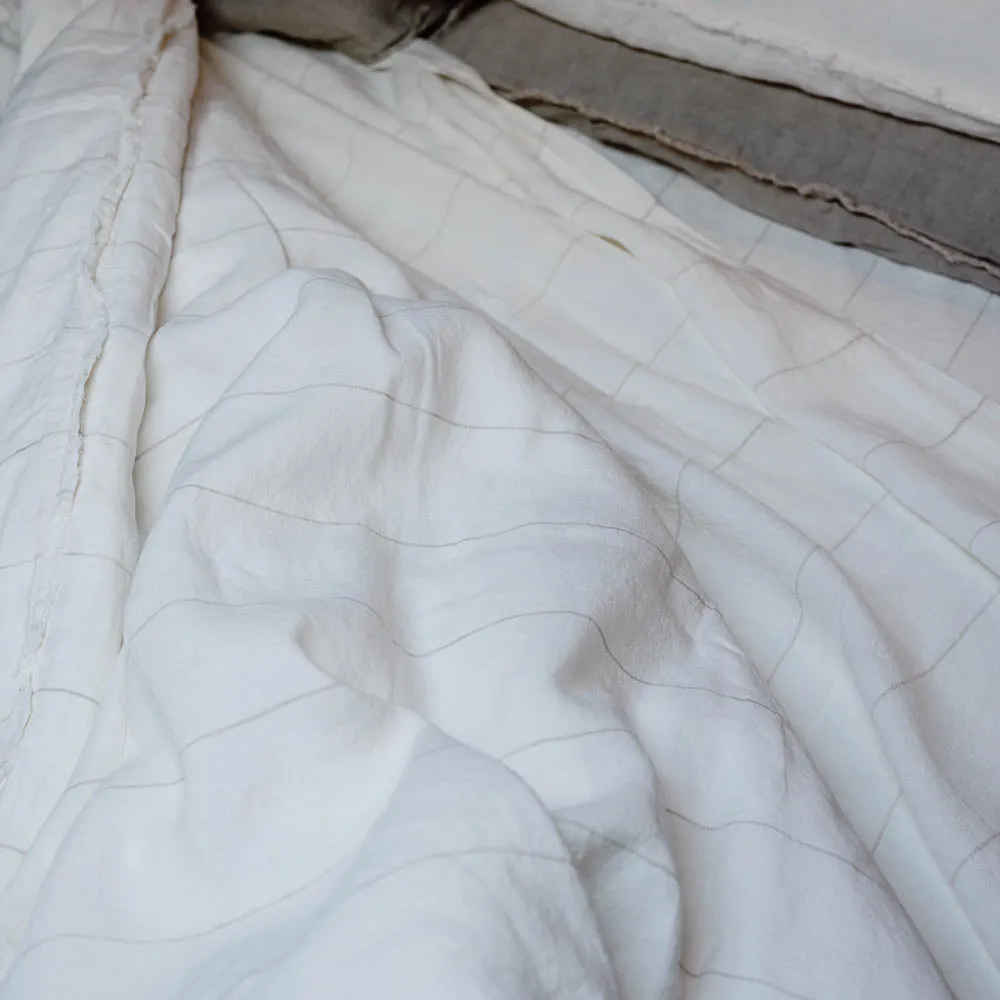 Carter French Linen Fitted Sheet - Off White w' Natural Fine Stripe