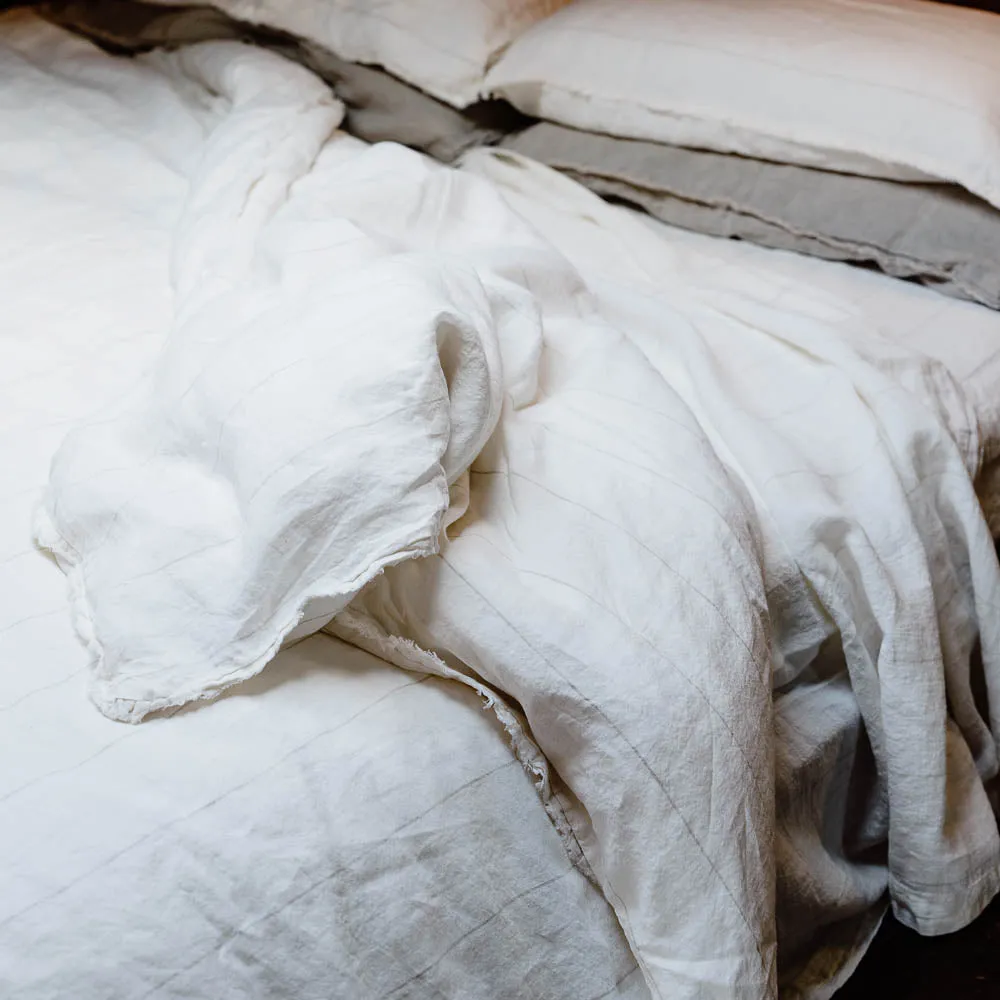 Carter French Linen Fitted Sheet - Off White w' Natural Fine Stripe