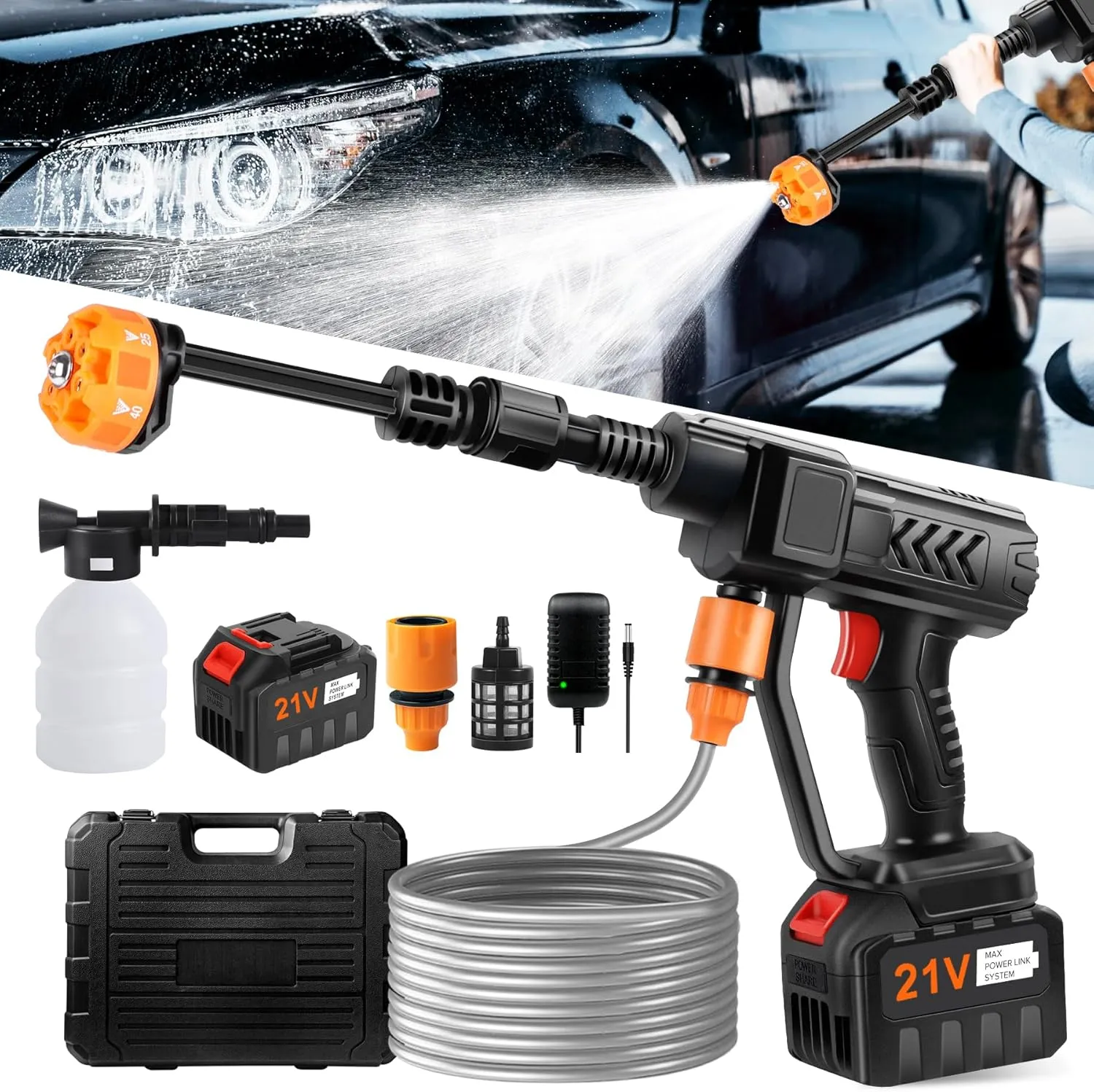 Cordless Pressure Washer Gun, 18000mAh Battery Power Washer, 500PSI High Pressure Cordless Power Washer, Portable Pressure Washer with 6-in-1 Nozzle, Handheld Power Washer for Car,Garden,Home