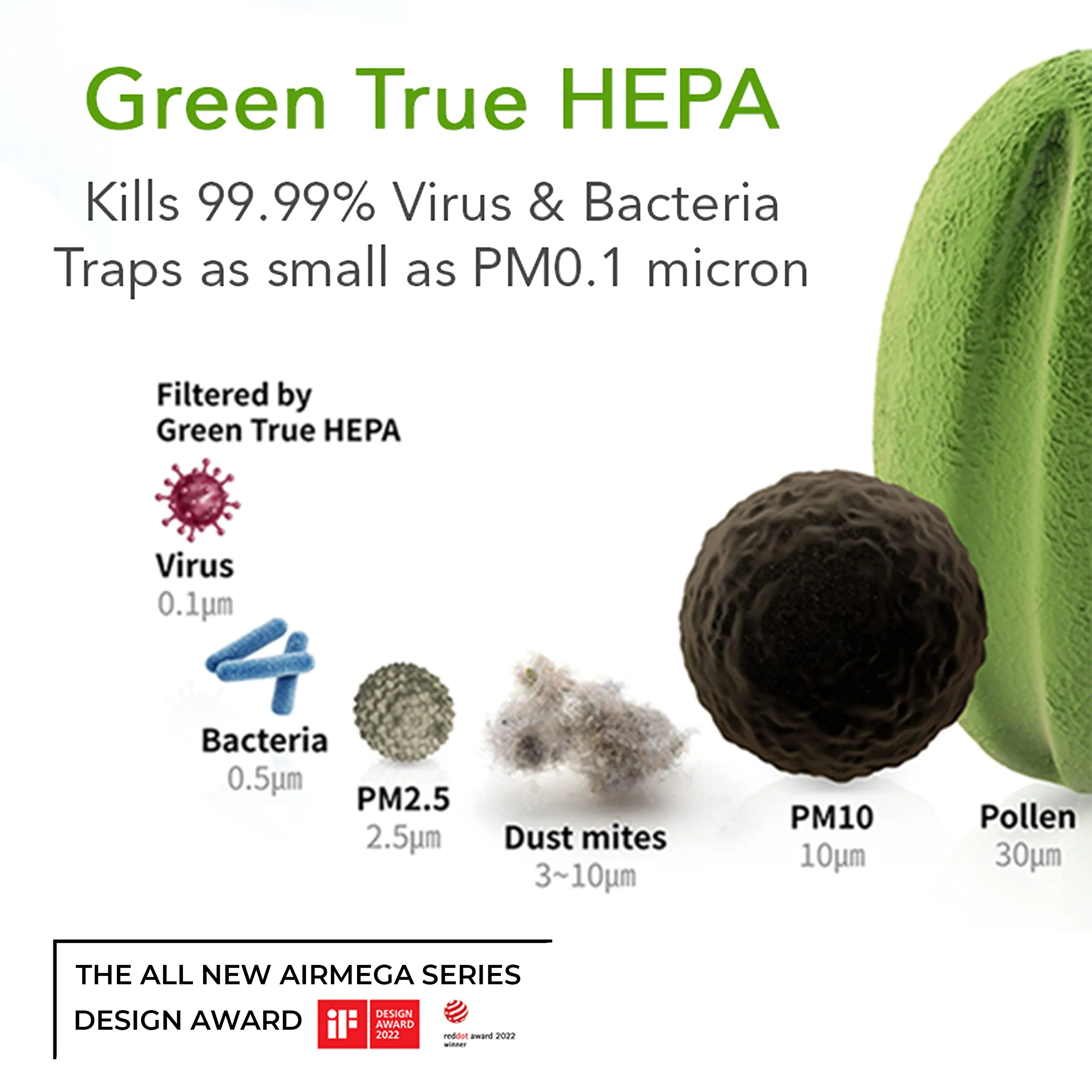 Coway Professional Air Purifier for Home, Longest Filter Life 8500 Hrs, Green True HEPA Filter, Traps 99.99% Virus & PM 0.1 Particles, Warranty 7 Years (AirMega 150 (AP-1019C))