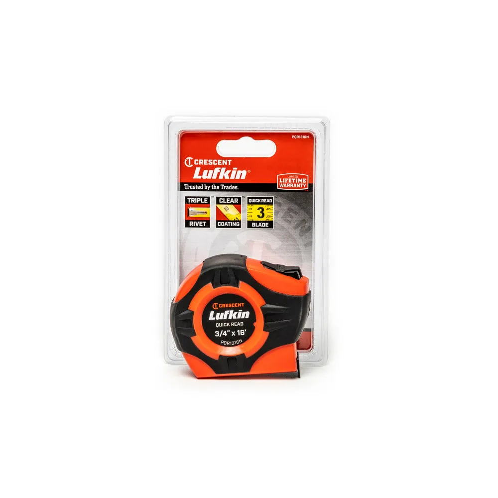 Crescent Lufkin PQR1316N 3/4" x 16' Quickread Power Return Yellow Clad Tape Measure