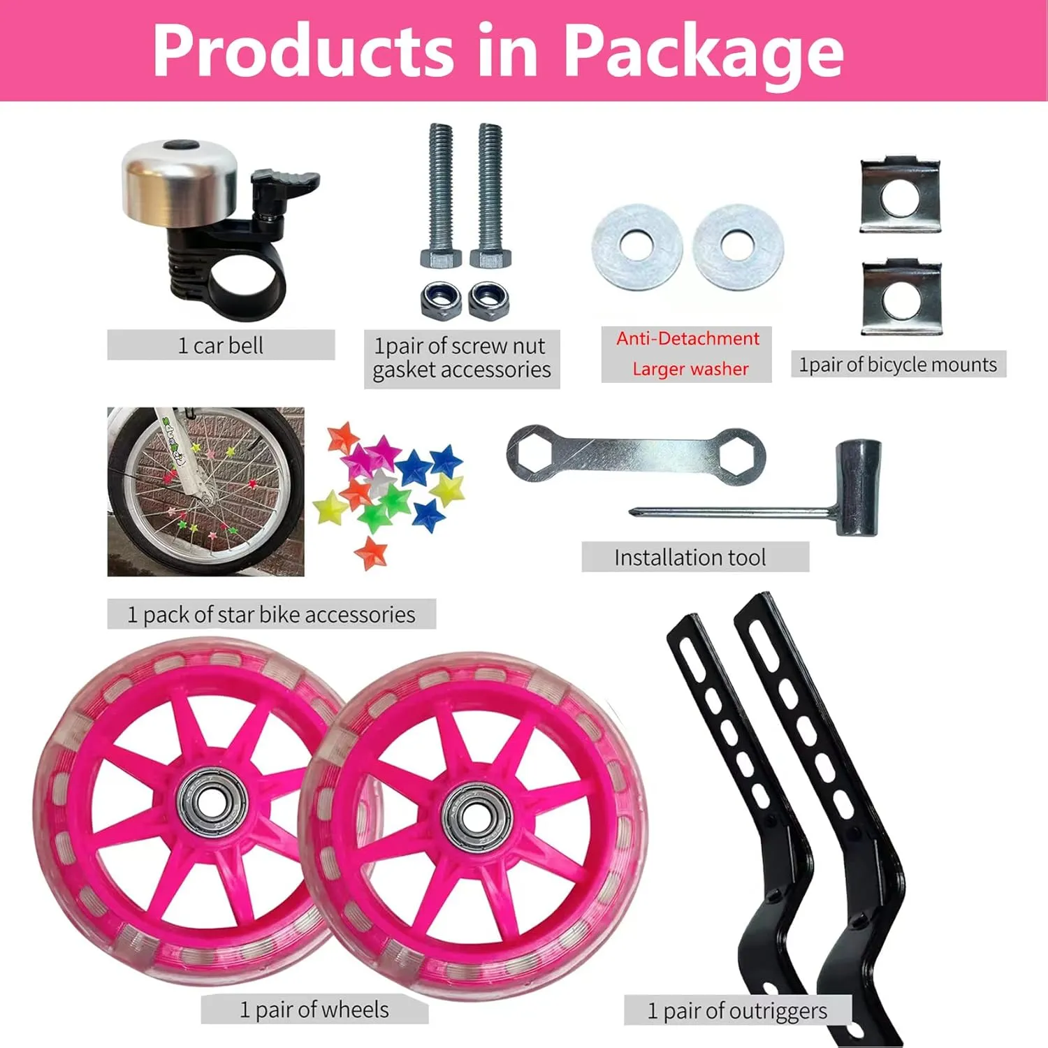 DDJKCZ Training Wheels for Kids Bicycle,Flash Mute Big Wheel Compatible for 12 14 16 18 20 inch Single Speed Bike