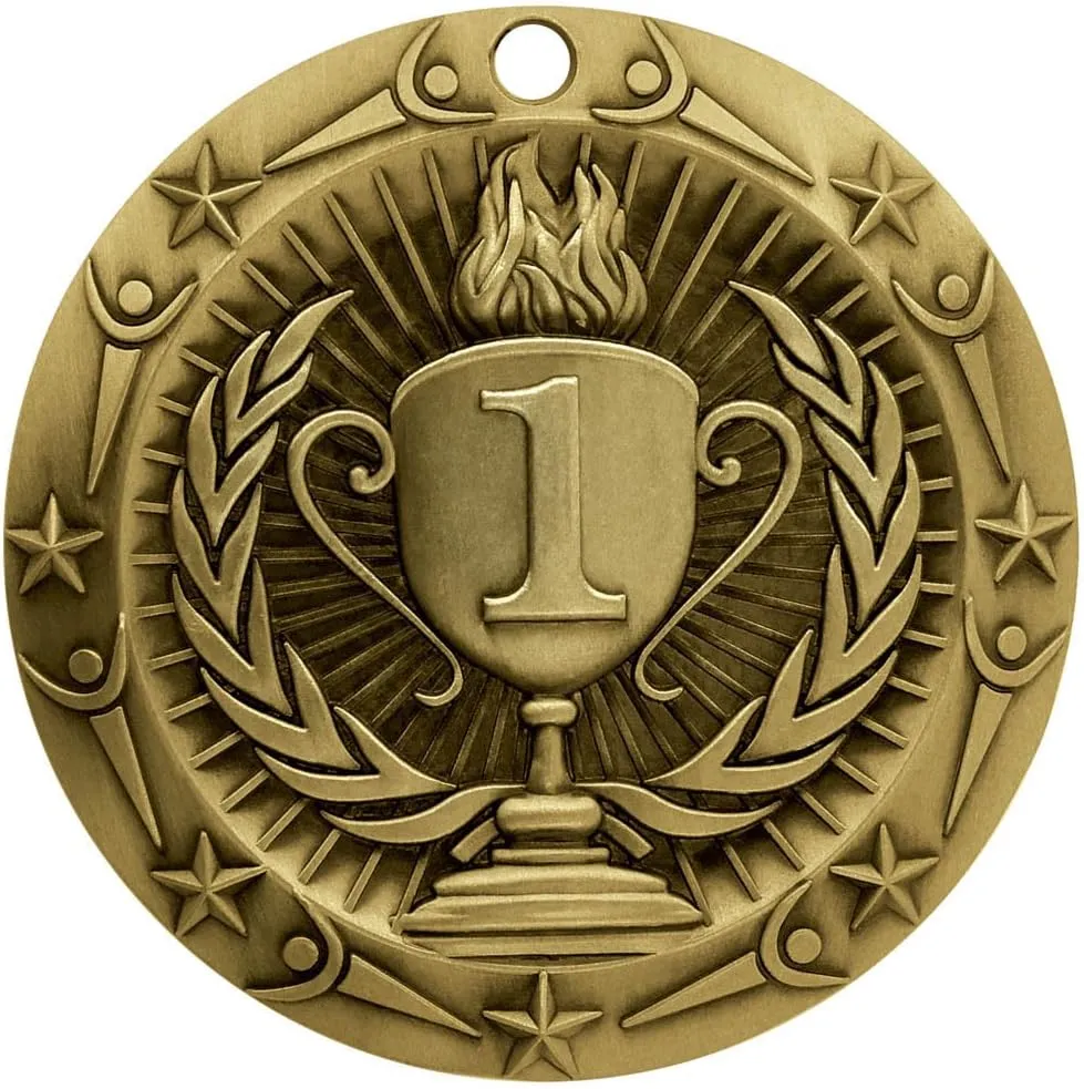 Decade Awards First Place Medal, World Class - 3 Inch Wide - Gold Medal with Stars & Stripes Neck Ribbon - Perfect for Any Competition, Coaches, Students, Athletes and Academics