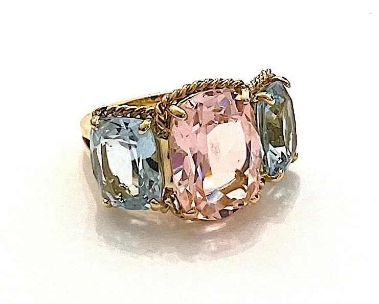 Elegant Three Stone Garnet Ring with Gold Rope Twist Border