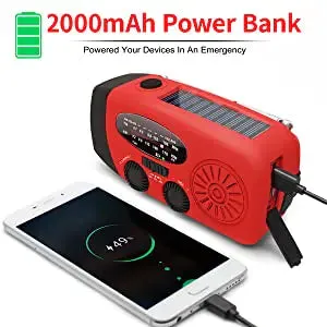Emergency AM/FM/NOAA Weather Band Radio w Hand Crank. Flash Light. USB Charger.