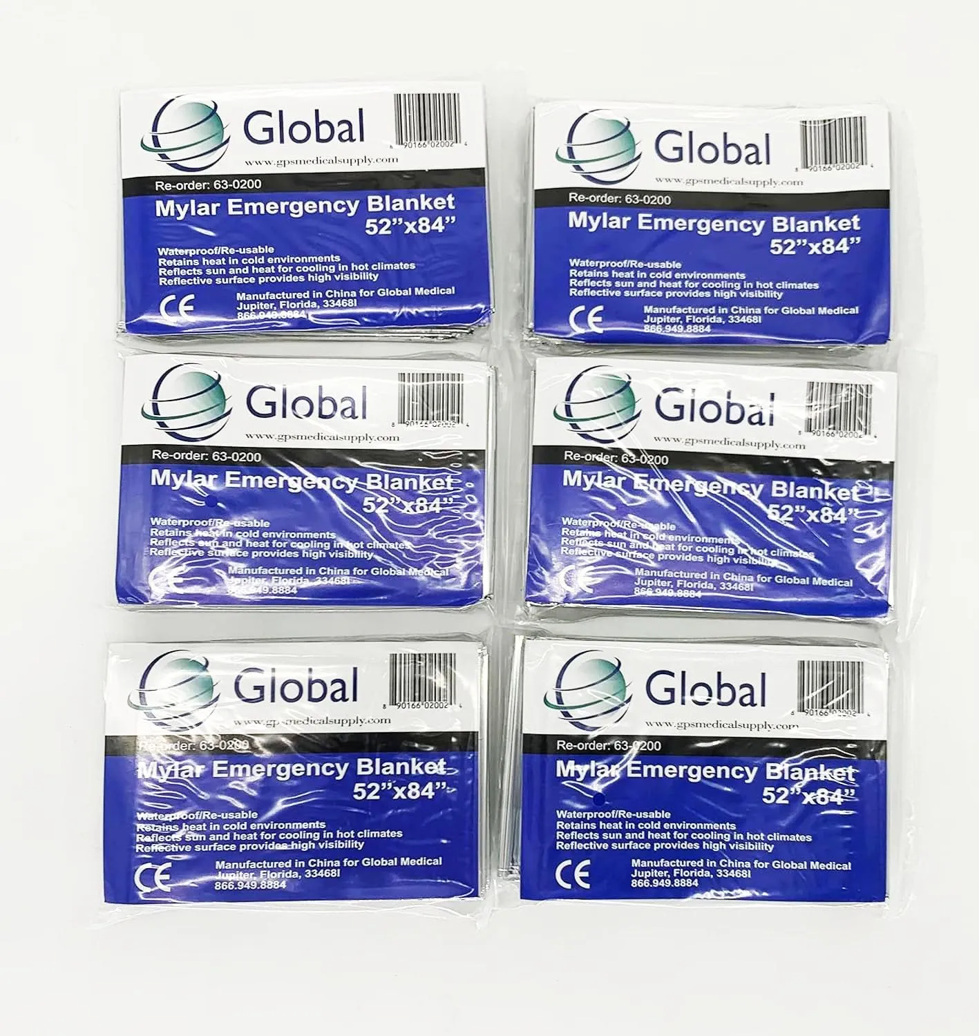Emergency Mylar Thermal Blankets - 6 Pack | Survival Space Fire Blankets for Outdoor Adventures, Marathons, First Aid | Waterproof & Windproof | Ideal for Camping & Hiking
