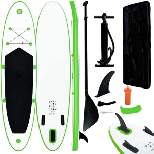 Enjoy Stability and Comfort with Inflatable Stand Up Paddleboard Set, Durable PVC and EVA, Green and White