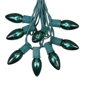 essential 100 Feet C9 Clear Christmas String Light Set, Vintage Holiday Hanging Light Set, Green Wire Green