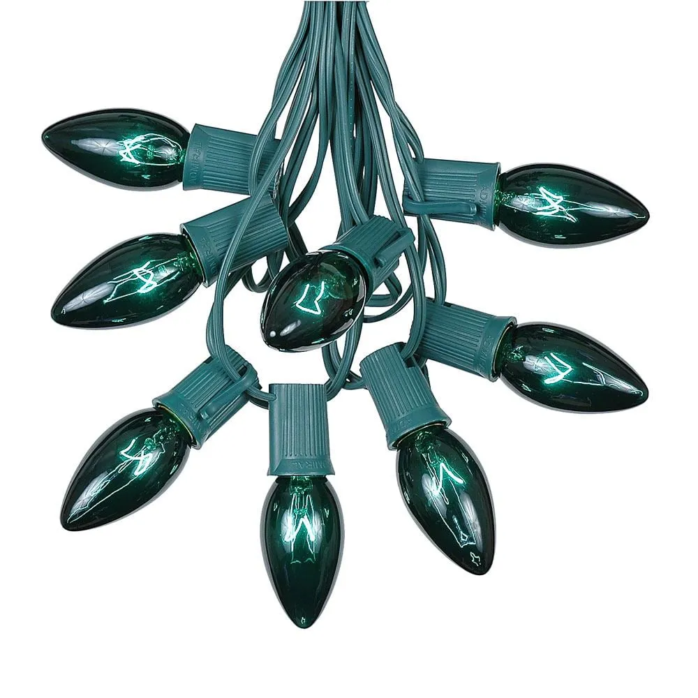 essential 100 Feet C9 Clear Christmas String Light Set, Vintage Holiday Hanging Light Set, Green Wire Green