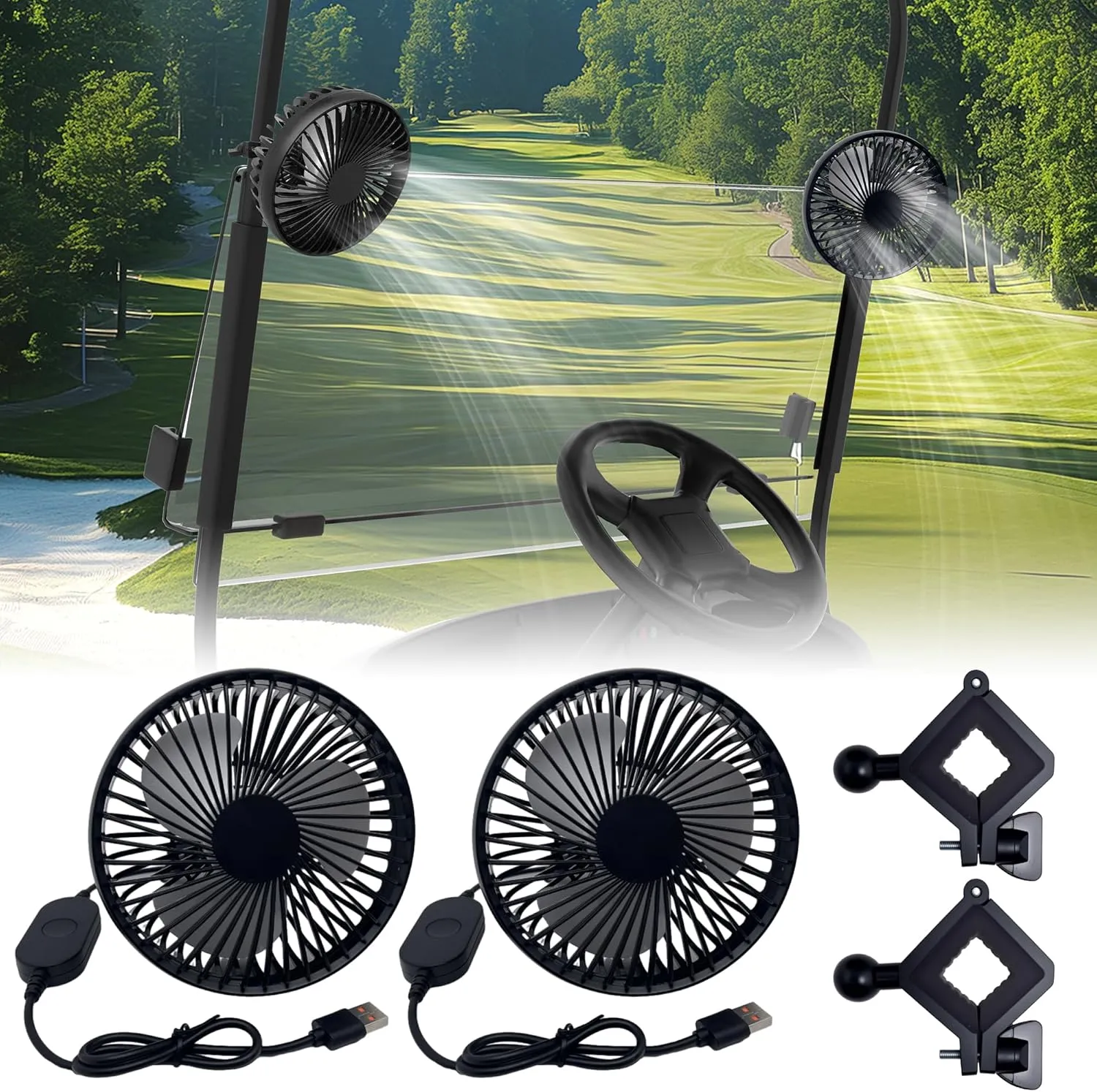 Golf Cart Fan  Portable USB-Powered Clip Fan | 3-Speed, 360 Adjustable, Low Noise, Long-Lasting  Golf Cart Accessories for EZGO, Club Car, Yamaha  Secure Mount, Portable Clip Design
