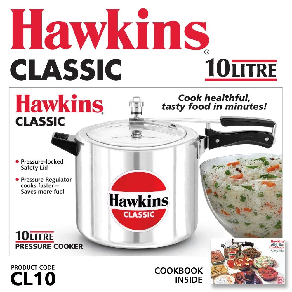 Hawkins 10 Litre Classic Pressure Cooker, Best Inner Lid Cooker, Big Pressure Cooker, Silver (CL10)