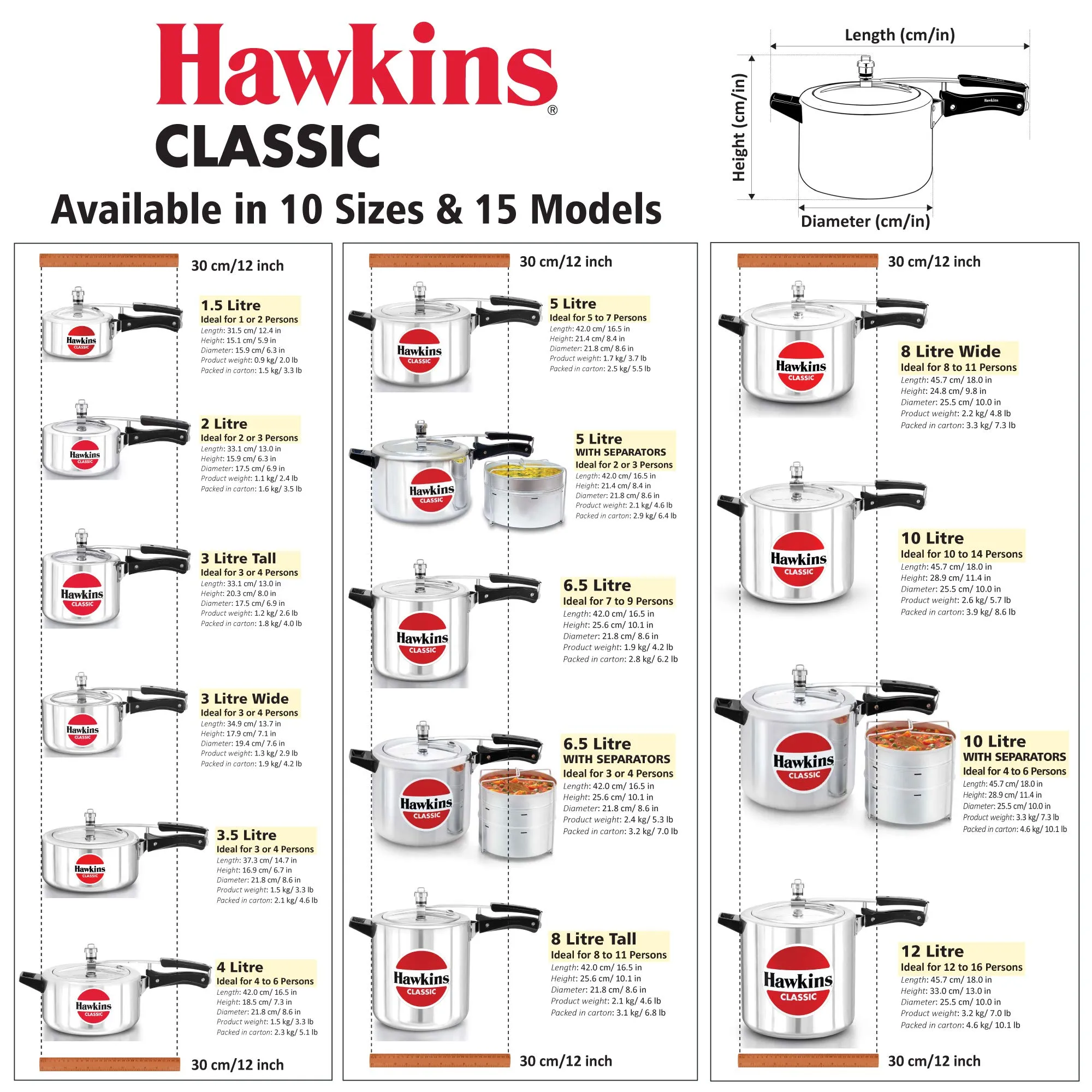 Hawkins 10 Litre Classic Pressure Cooker, Best Inner Lid Cooker, Big Pressure Cooker, Silver (CL10)
