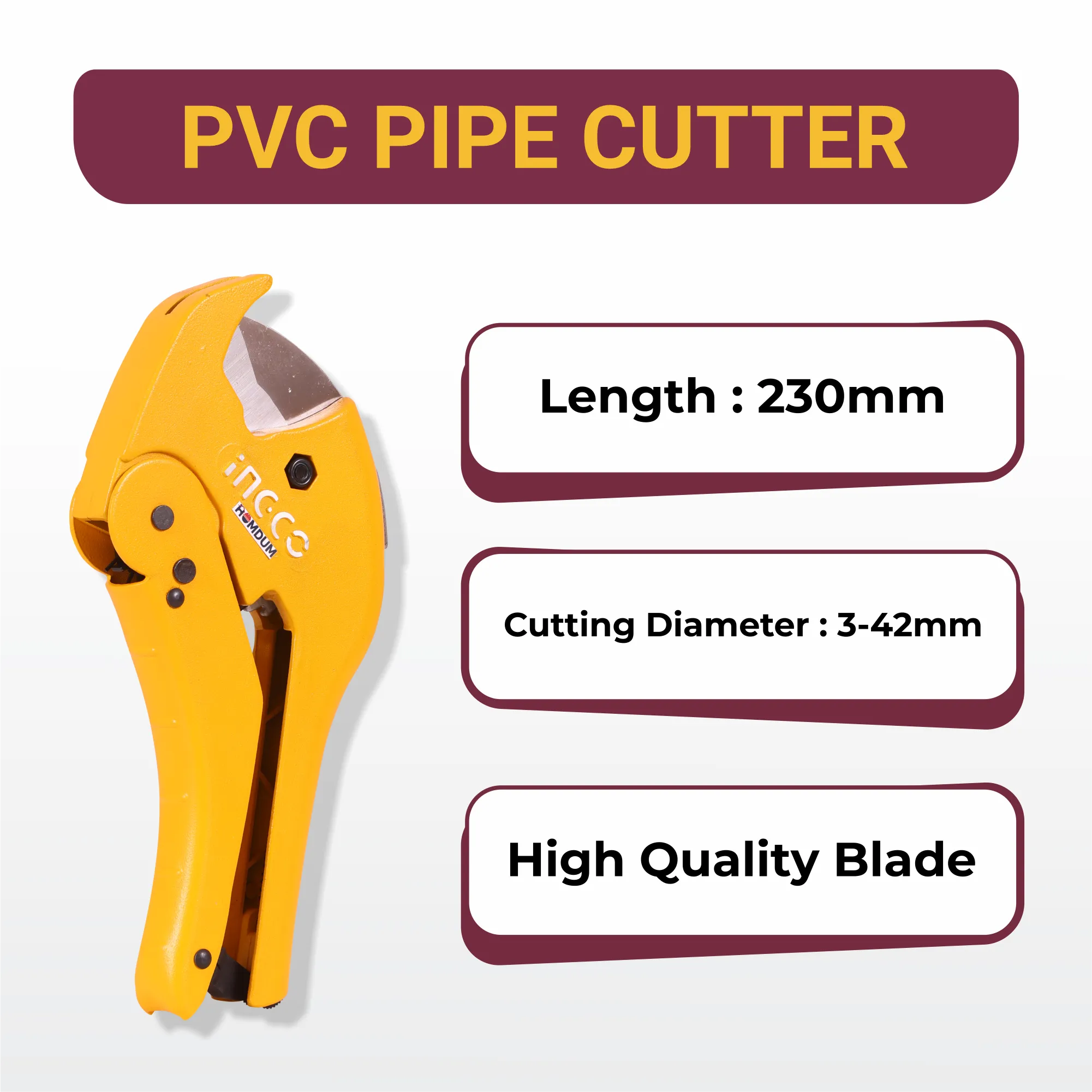Homdum Pvc Pipe cutter high quality bade 3-42mm HPC0442 INGCO Heavy Duty Ratchet Handheld Hose Tube Cutting Tool for cpvc and ppr pipe plier length 193 mm