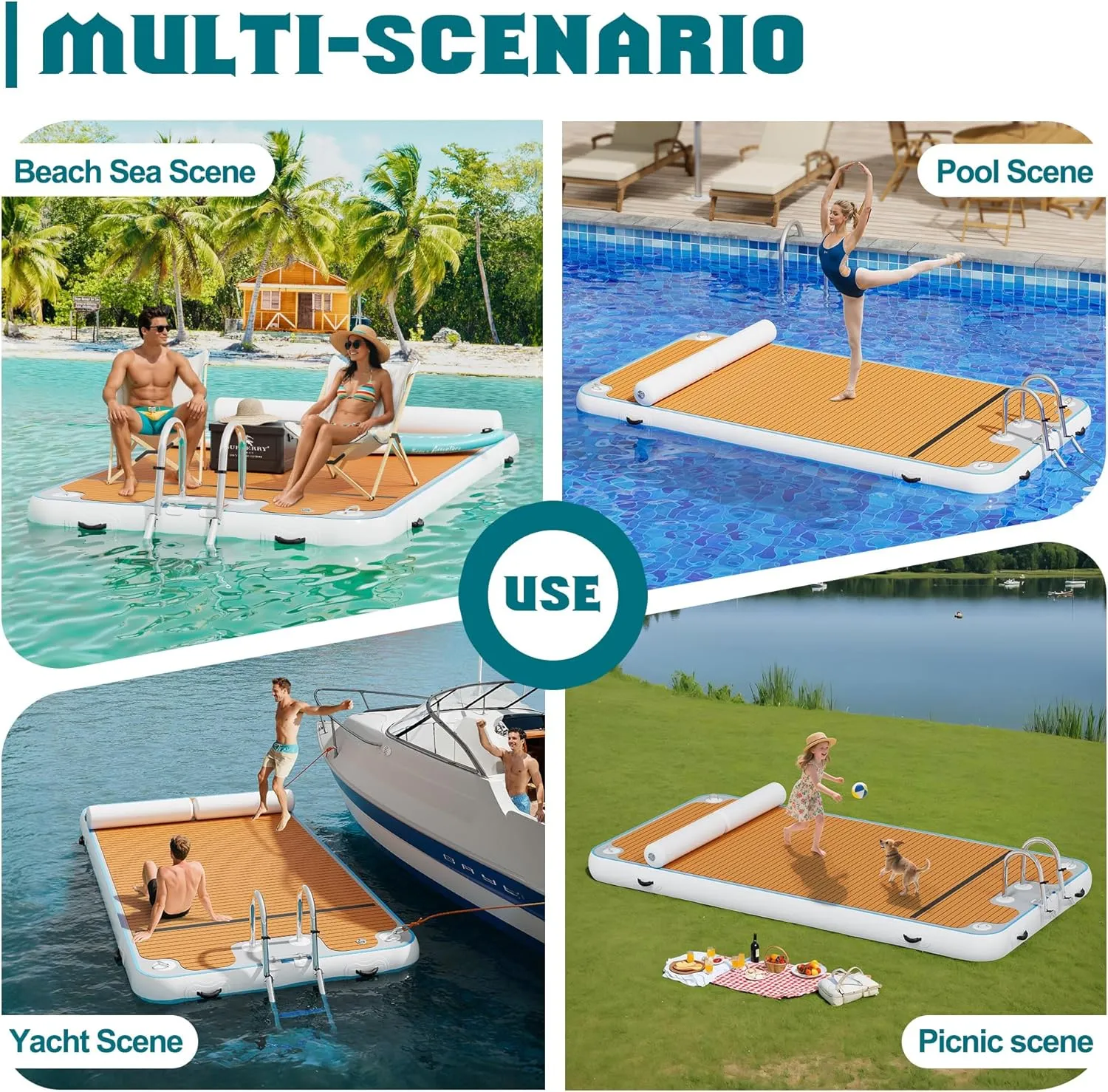 Inflatable Floating Dock, Non-Slip EVA Air Dock Platform loating Island Raft with Rope Ladder for Pool Lake Beach Ocean