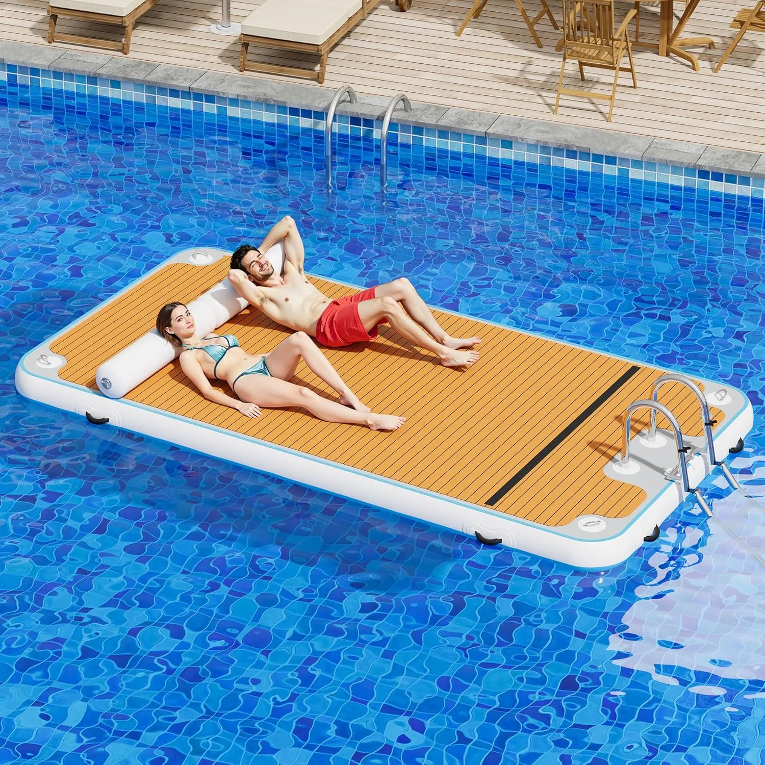 Inflatable Floating Dock, Non-Slip EVA Air Dock Platform loating Island Raft with Rope Ladder for Pool Lake Beach Ocean