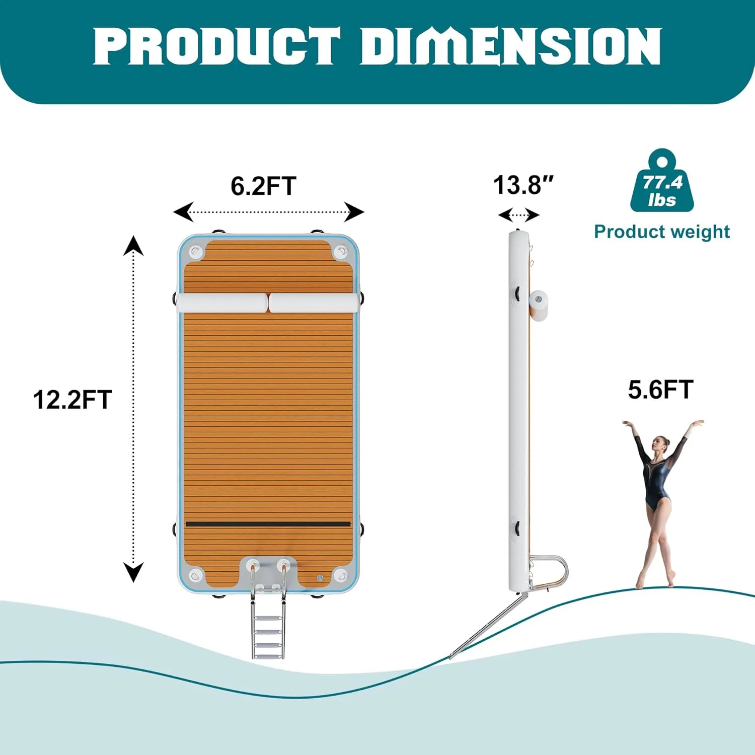 Inflatable Floating Dock, Non-Slip EVA Air Dock Platform loating Island Raft with Rope Ladder for Pool Lake Beach Ocean