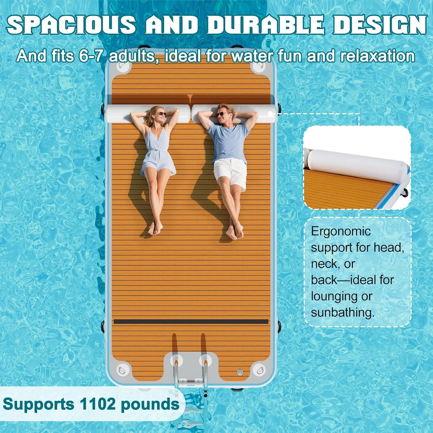Inflatable Floating Dock, Non-Slip EVA Air Dock Platform loating Island Raft with Rope Ladder for Pool Lake Beach Ocean