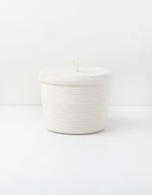 Ivory Cylinder Lidded Rope Basket