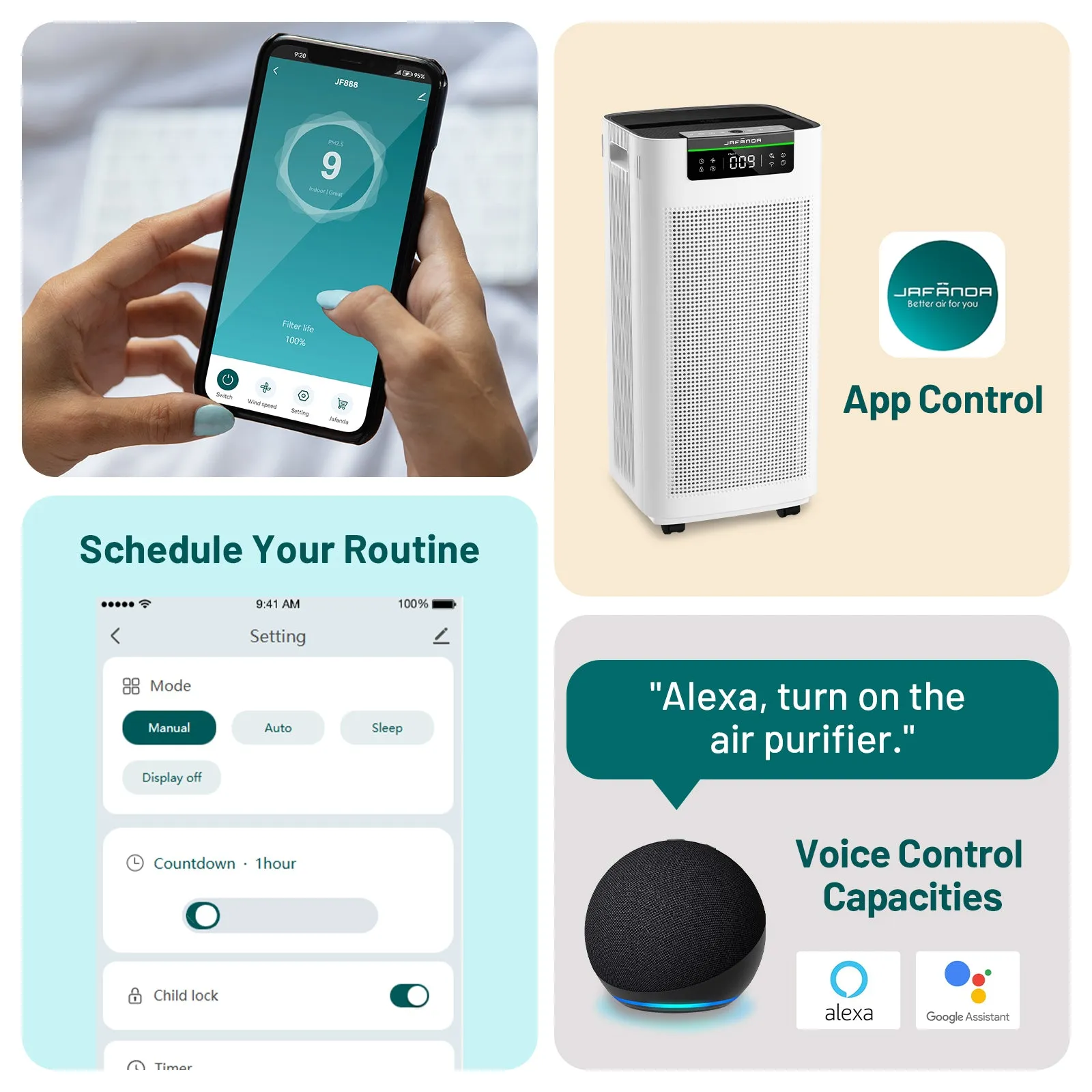 Jafanda air purifier JF888  for Large Rooms (3800 sq ft) - Jafanda air purifier review - cadr air purifier-Removes 99.97% of Dust, Pollen, Smoke, Pet Dander, Odors, and VOCs - With H13 True HEPA Filters, Activated Carbon, APP & Alexa Control