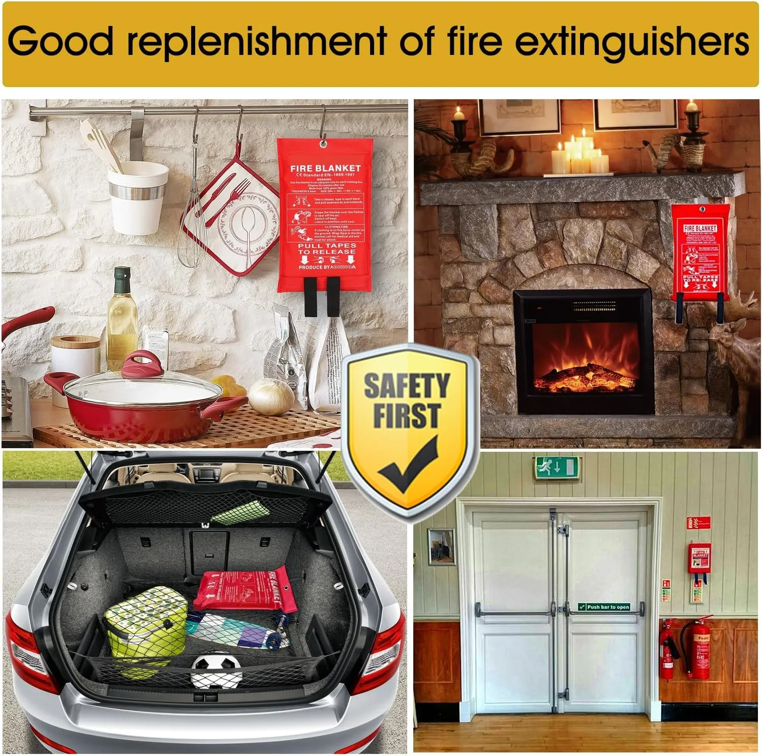 KITOSUN Fire Blanket for Kitchen Home Emergency - Fiberglass Blankets Fire Survival Suspension Flames Retardant Extinguisher Great for Stove Car Garage Office Camping Caravan BBQ Safety (2-Pack)