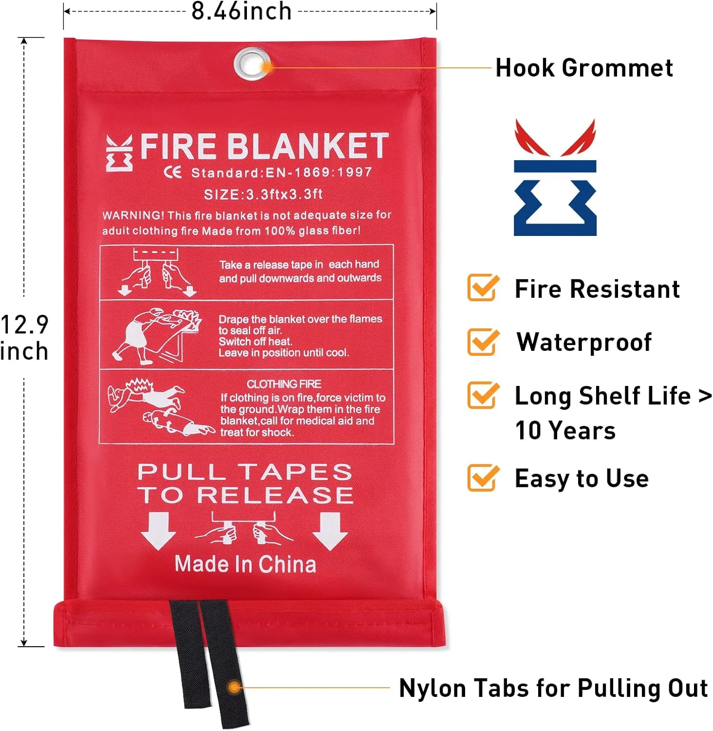 KITOSUN Fire Blanket for Kitchen Home Emergency - Fiberglass Blankets Fire Survival Suspension Flames Retardant Extinguisher Great for Stove Car Garage Office Camping Caravan BBQ Safety (2-Pack)