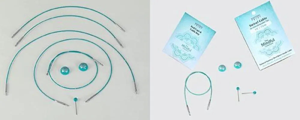 Knitter's Pride 'The Mindful Collection' Teal Nylon Coated Stainless Steel Cords with Silver Connectors