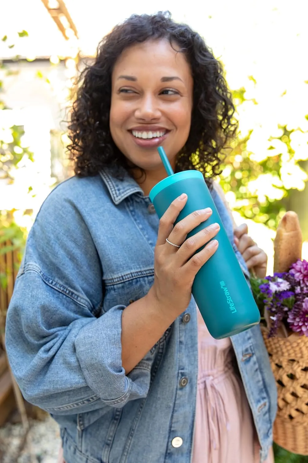 LifeStraw Go Series Tumbler  Double Wall Insulated Stainless Steel Water Filter, Cactus Green, Designed for Everyday Use, Removes Bacteria, Parasites, Microplastics, and Improves Taste