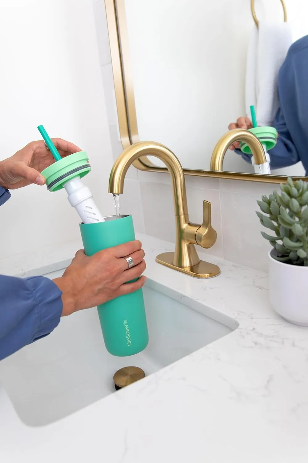 LifeStraw Go Series Tumbler  Double Wall Insulated Stainless Steel Water Filter, Cactus Green, Designed for Everyday Use, Removes Bacteria, Parasites, Microplastics, and Improves Taste