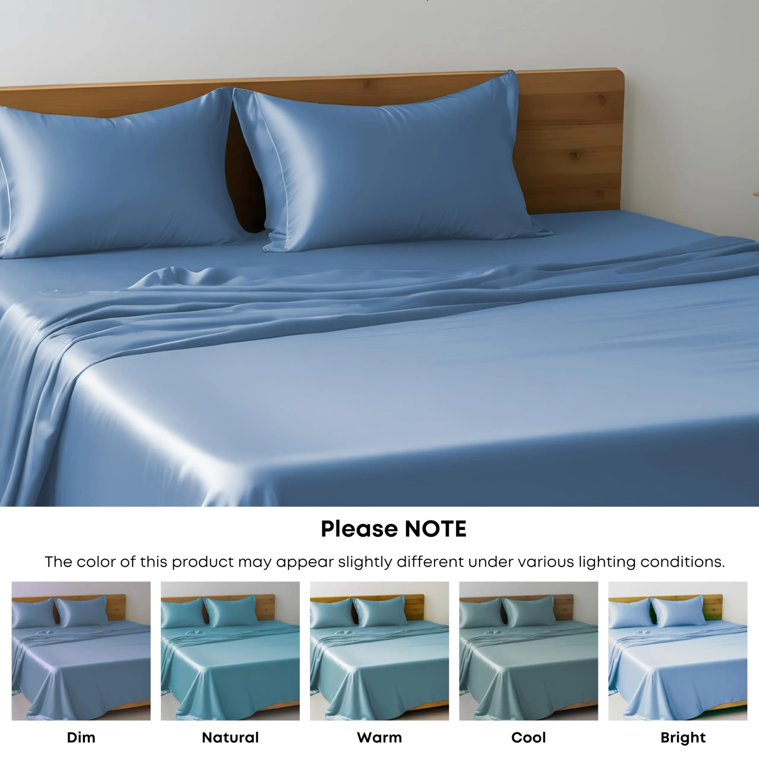 LINENWALAS 100% Vegan Bamboo Silk Bedsheet Set, Natural Soft and Light-Weight, Best for Hair and Delicate Skin with Pillow Cover, Breathable, (Single, Blue)
