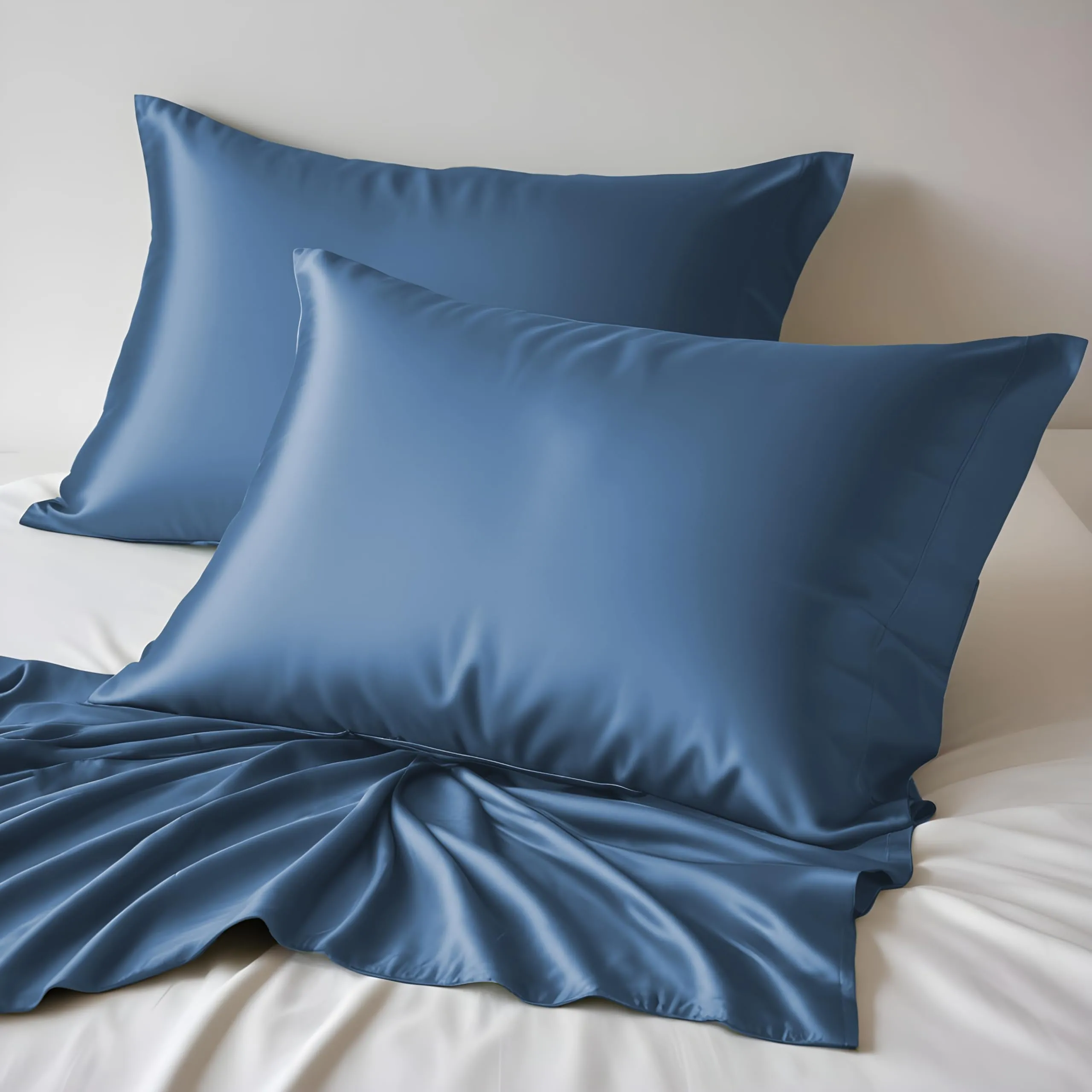 LINENWALAS 100% Vegan Bamboo Silk Bedsheet Set, Natural Soft and Light-Weight, Best for Hair and Delicate Skin with Pillow Cover, Breathable, (Single, Blue)