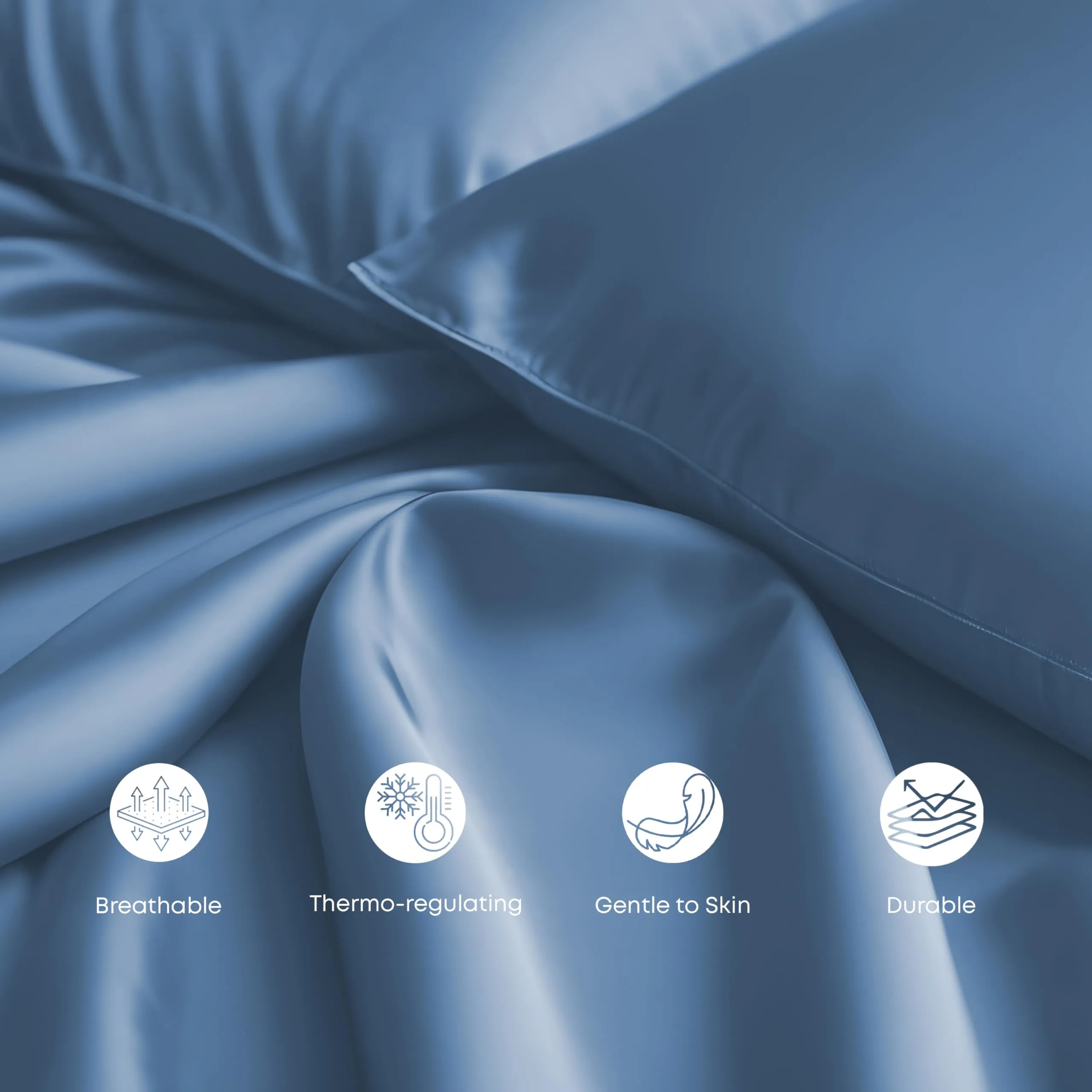 LINENWALAS 100% Vegan Bamboo Silk Bedsheet Set, Natural Soft and Light-Weight, Best for Hair and Delicate Skin with Pillow Cover, Breathable, (Single, Blue)