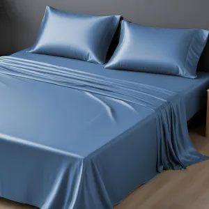LINENWALAS 100% Vegan Bamboo Silk Bedsheet Set, Natural Soft and Light-Weight, Best for Hair and Delicate Skin with Pillow Cover, Breathable, (Single, Blue)