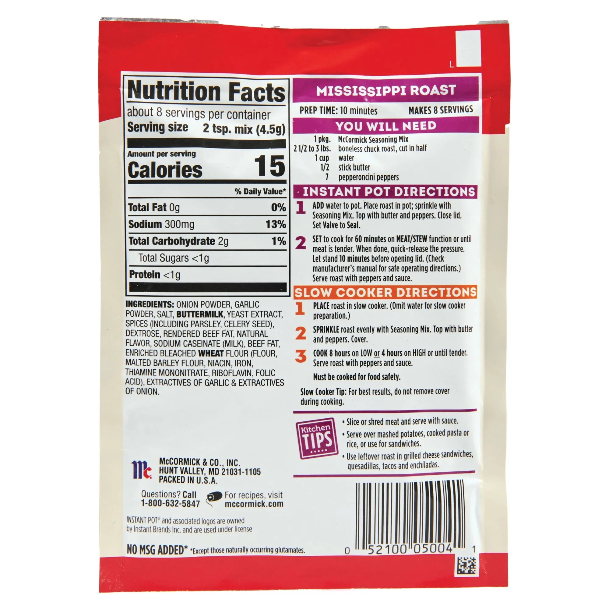 McCormick Pot Roast Seasoning Mix - Mississippi Beef, 1.25 oz Mixed Spices & Seasonings