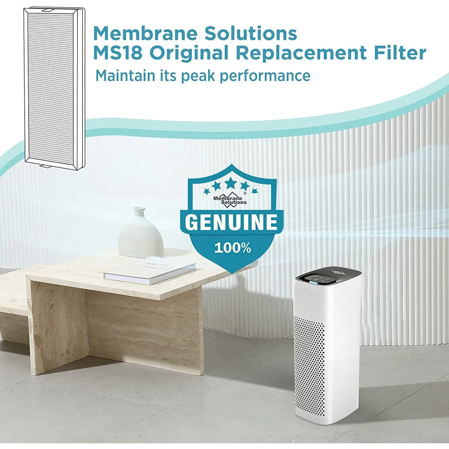 Membrane Solutions MS18 Original Air Purifier Filter Replacement - Upgraded 4-in-1 True HEPA Filter with OdallerPure Technology (1 Pack)