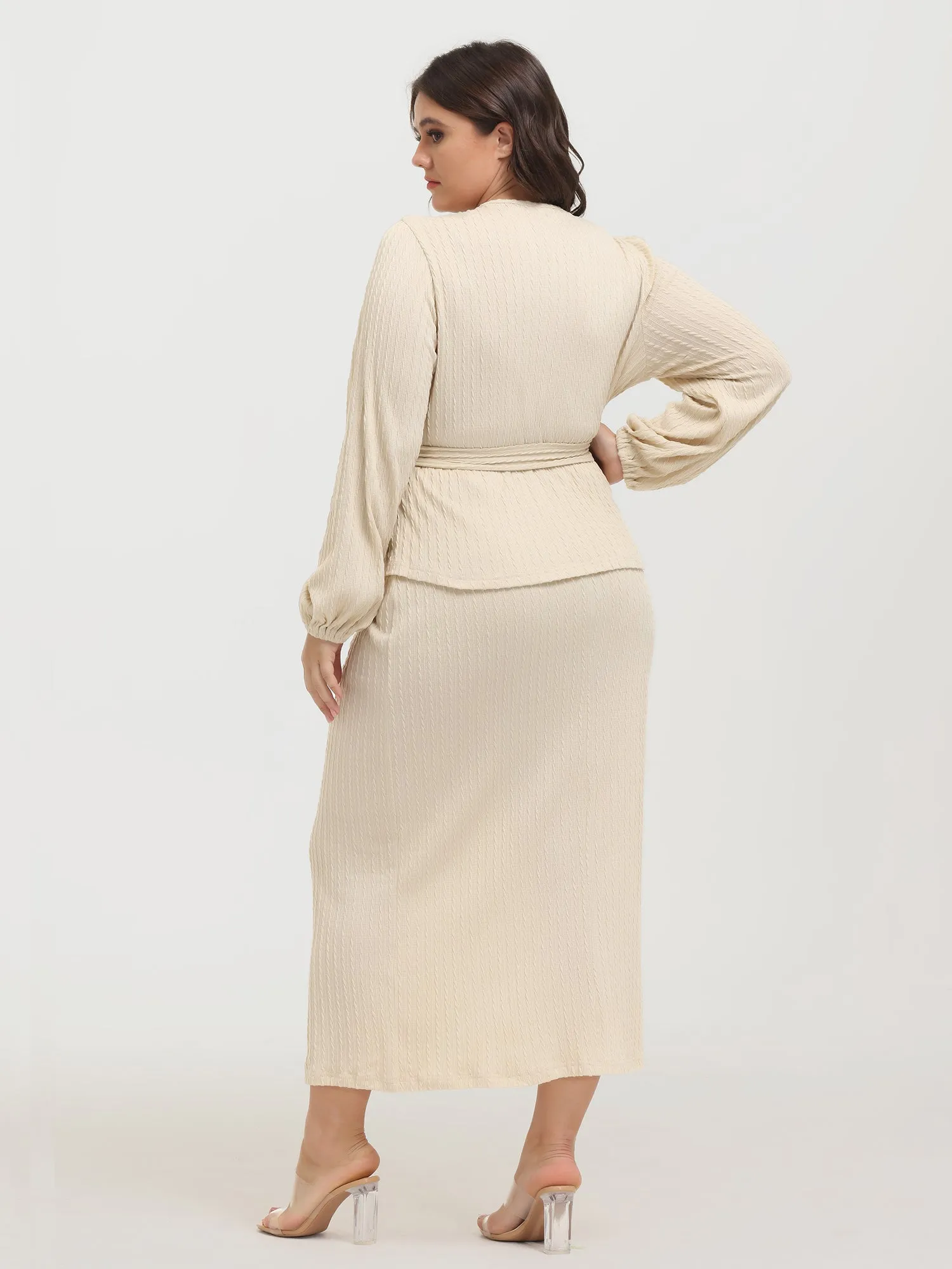 Midsize Lace-Up Knitted Long-Sleeved 2-Piece Set