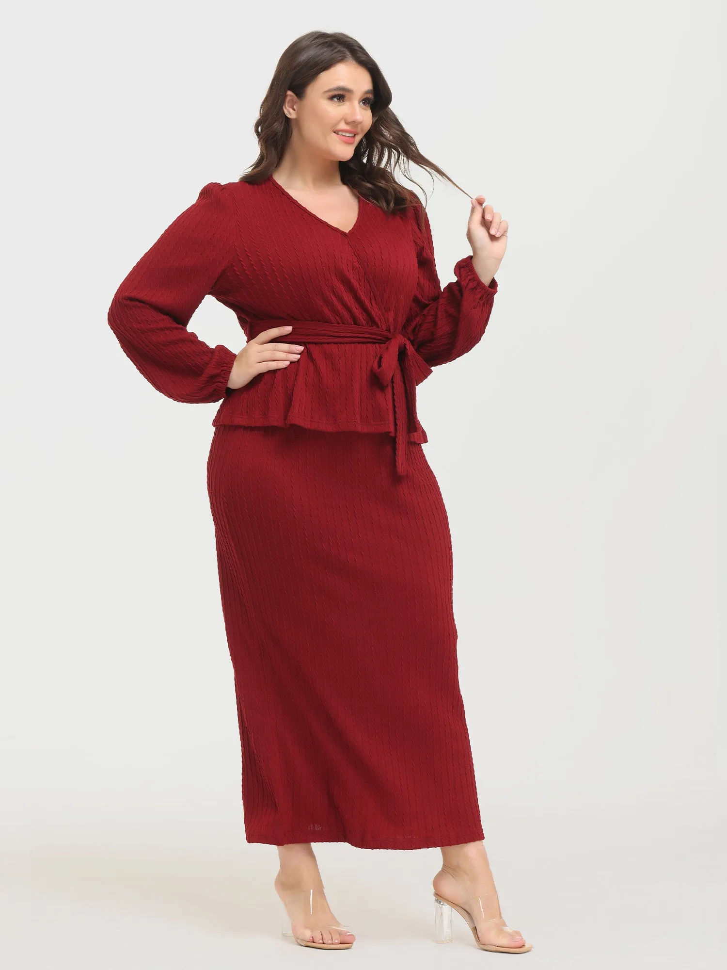Midsize Lace-Up Knitted Long-Sleeved 2-Piece Set