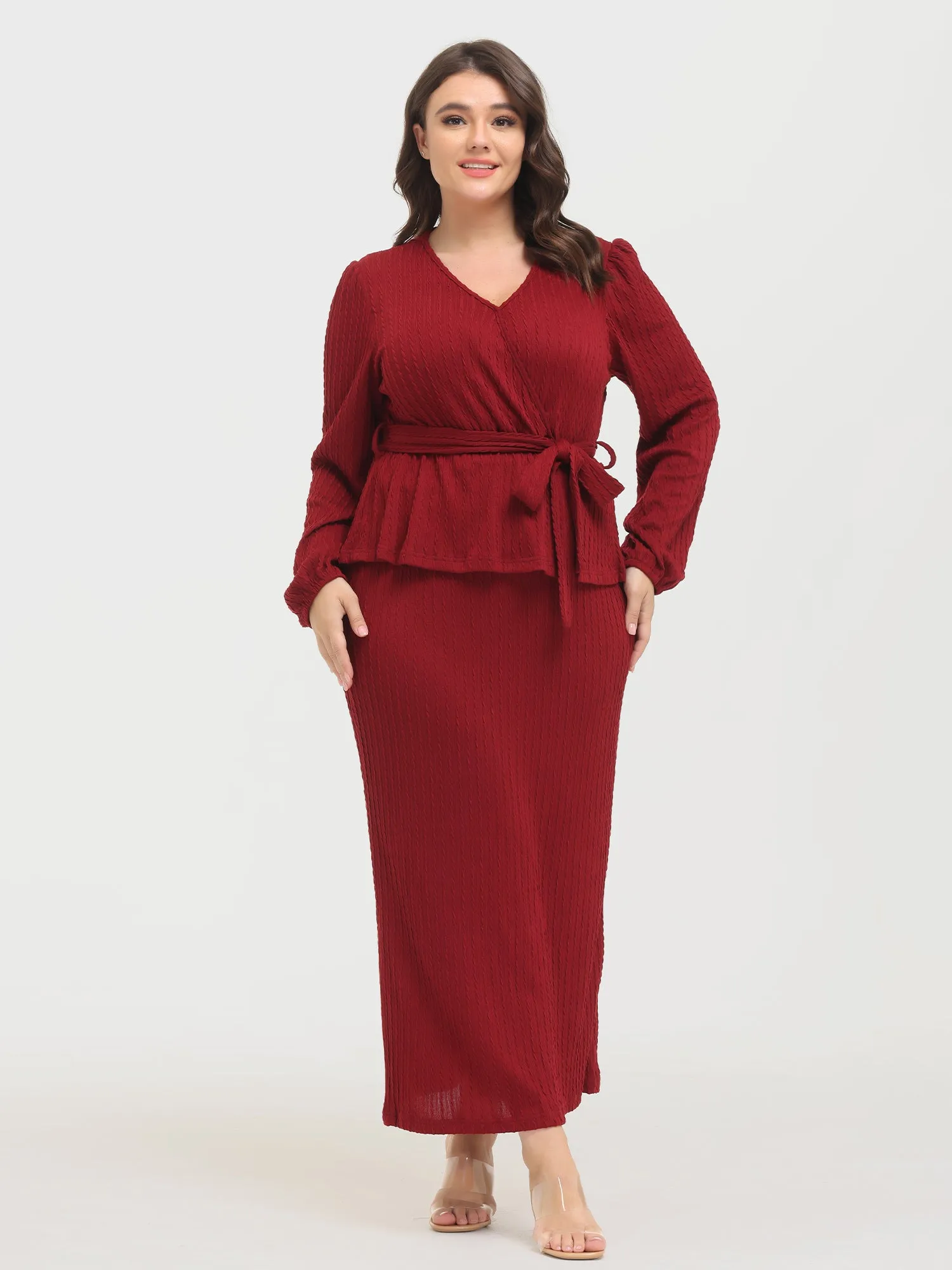 Midsize Lace-Up Knitted Long-Sleeved 2-Piece Set